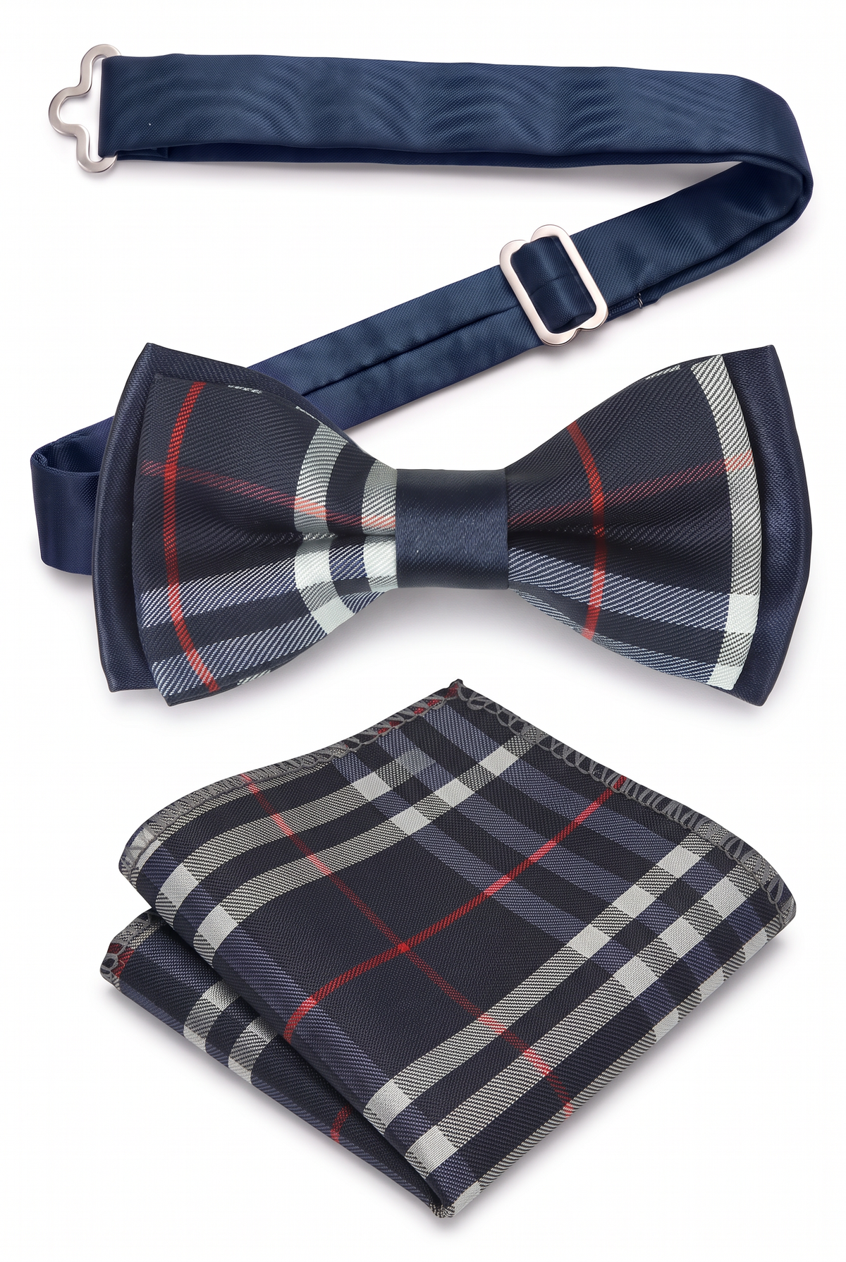 Boys Burberry Style Check Bow Tie Set - Navy and Red