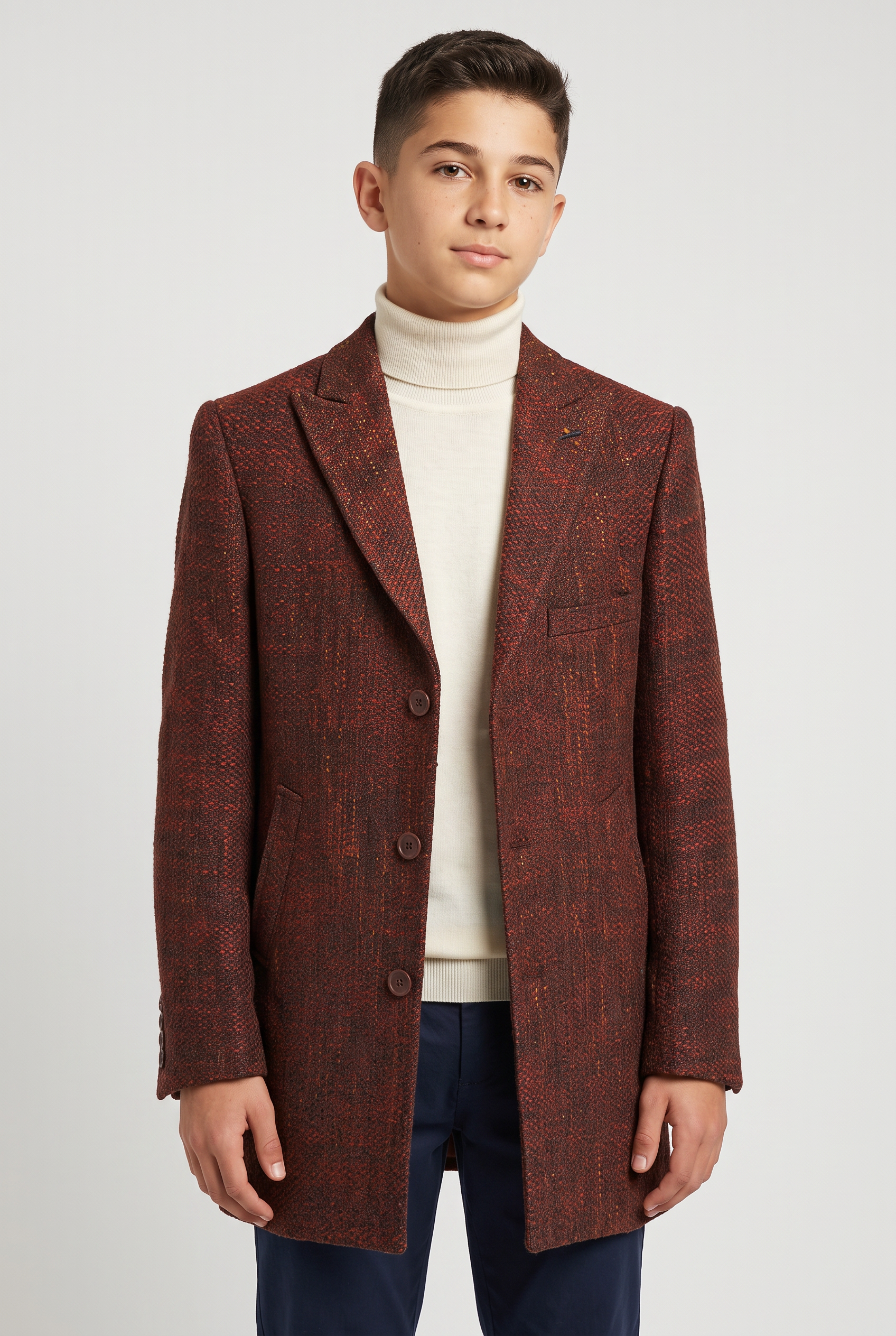 Boys Burgundy Textured Tweed Blazer
