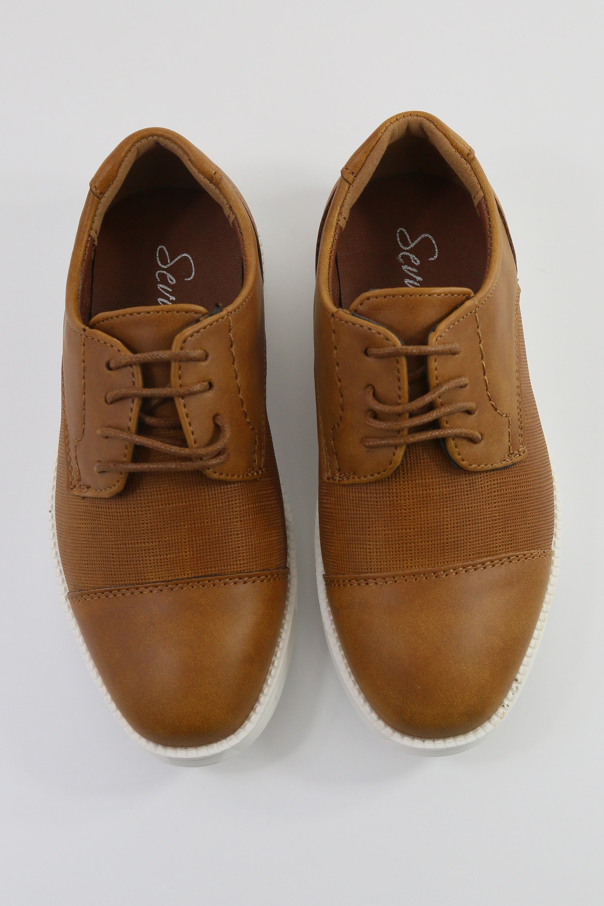 Boys' Casual Derby-style Sneakers - FELIX - Tan Brown Front Picture