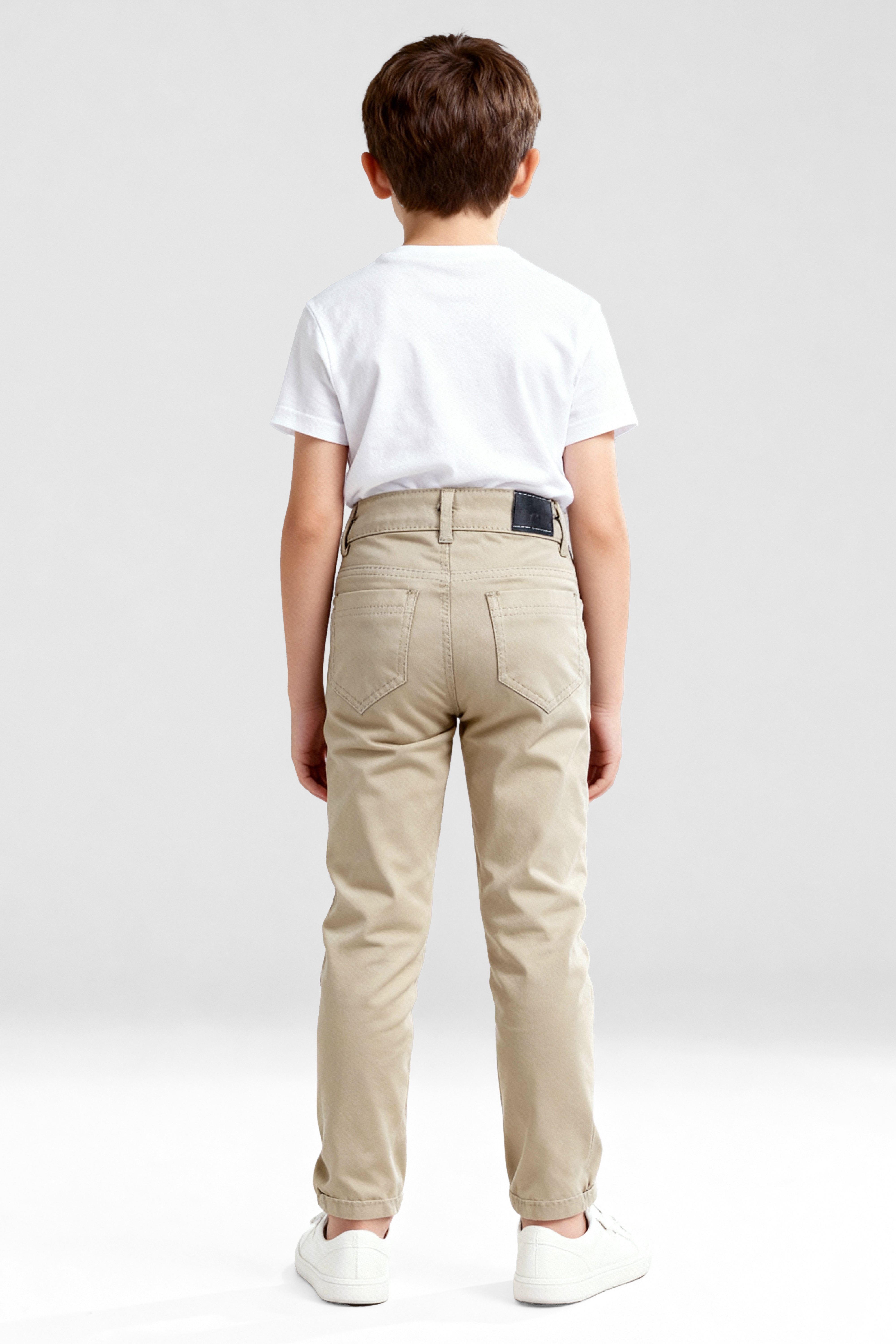 Boys Casual Stretch Chino Trousers - Beige Back Picture