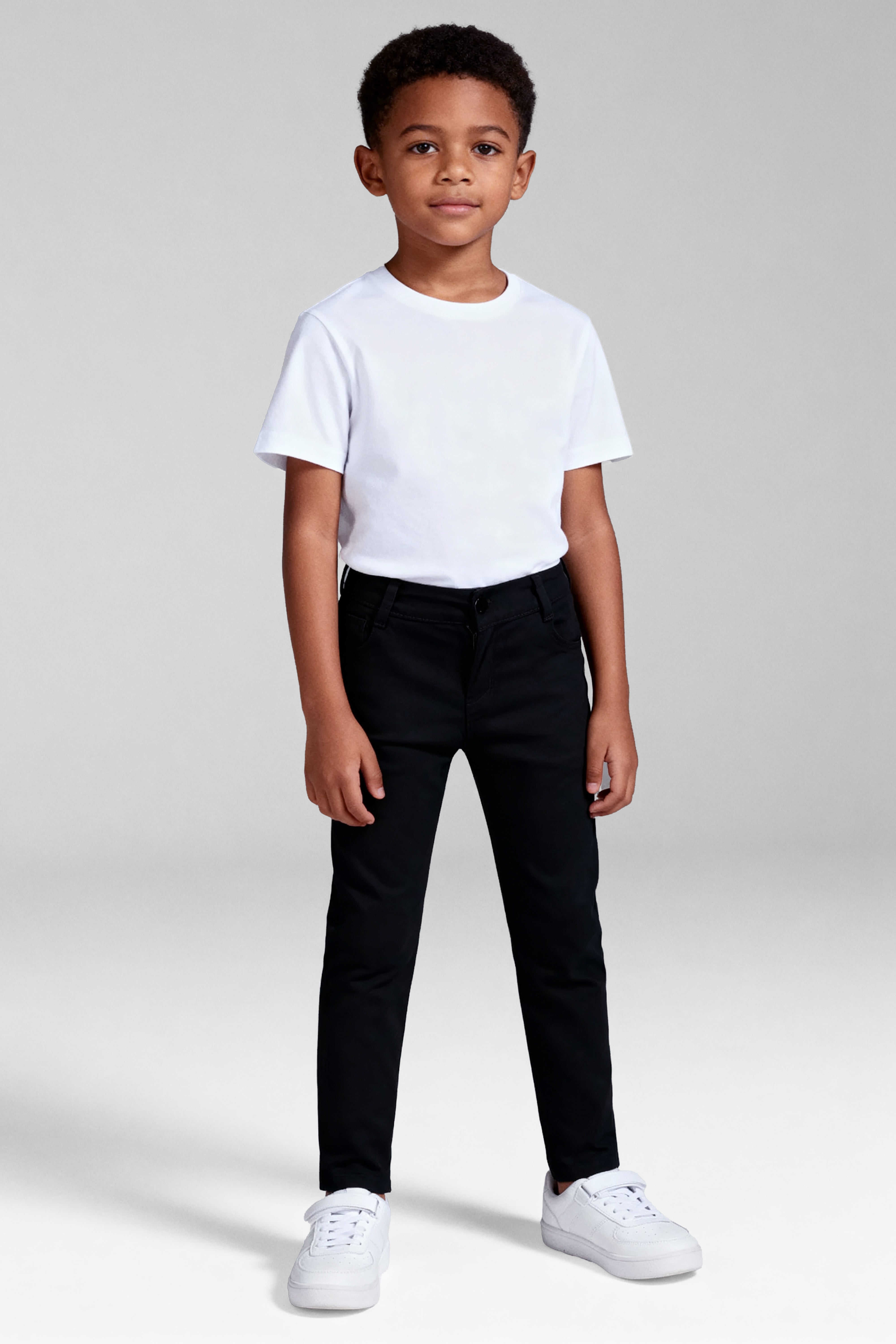 Boys Casual Stretch Chino Trousers - Black Model Picture