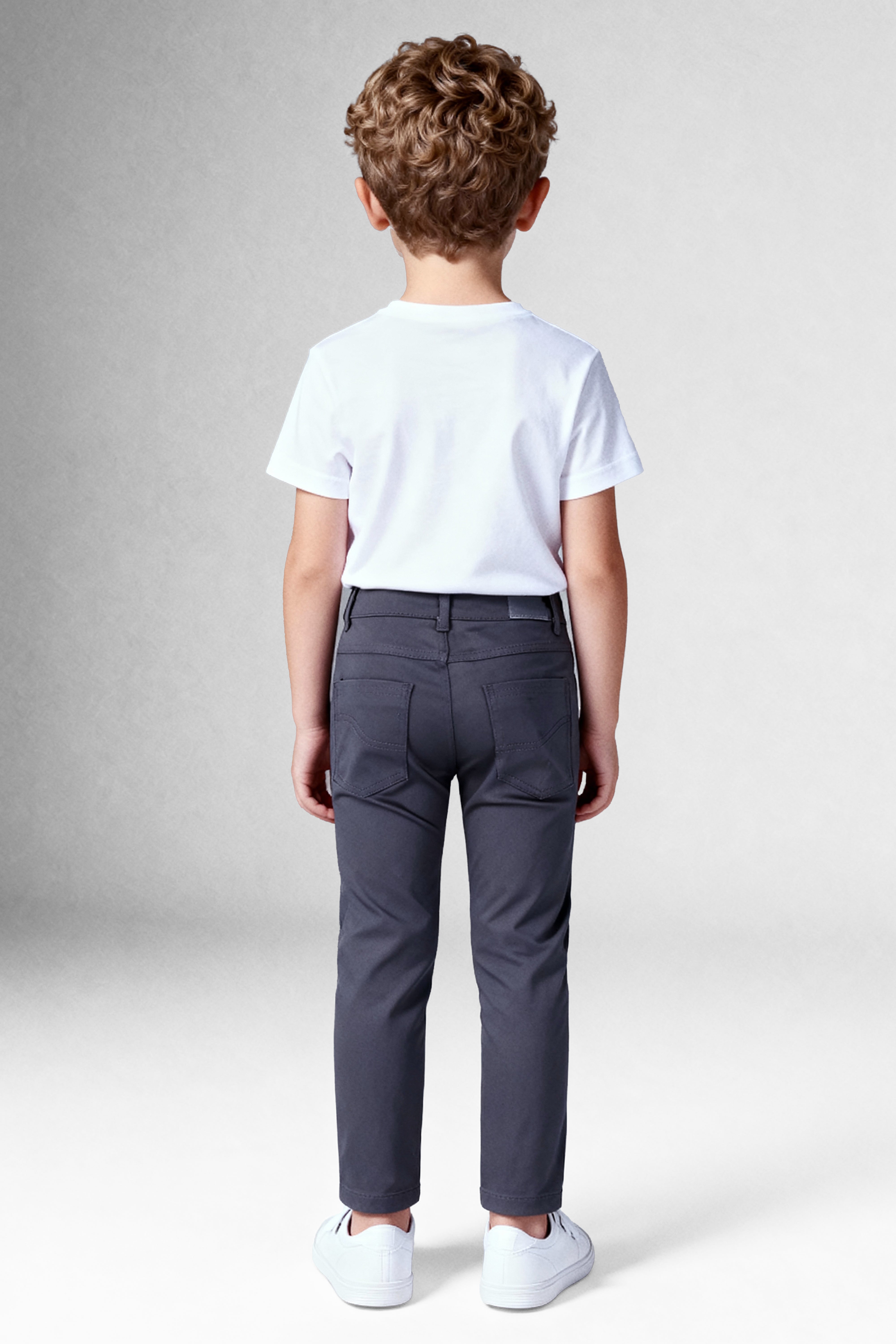Boys Casual Stretch Chino Trousers - Charcoal Grey Back Picture