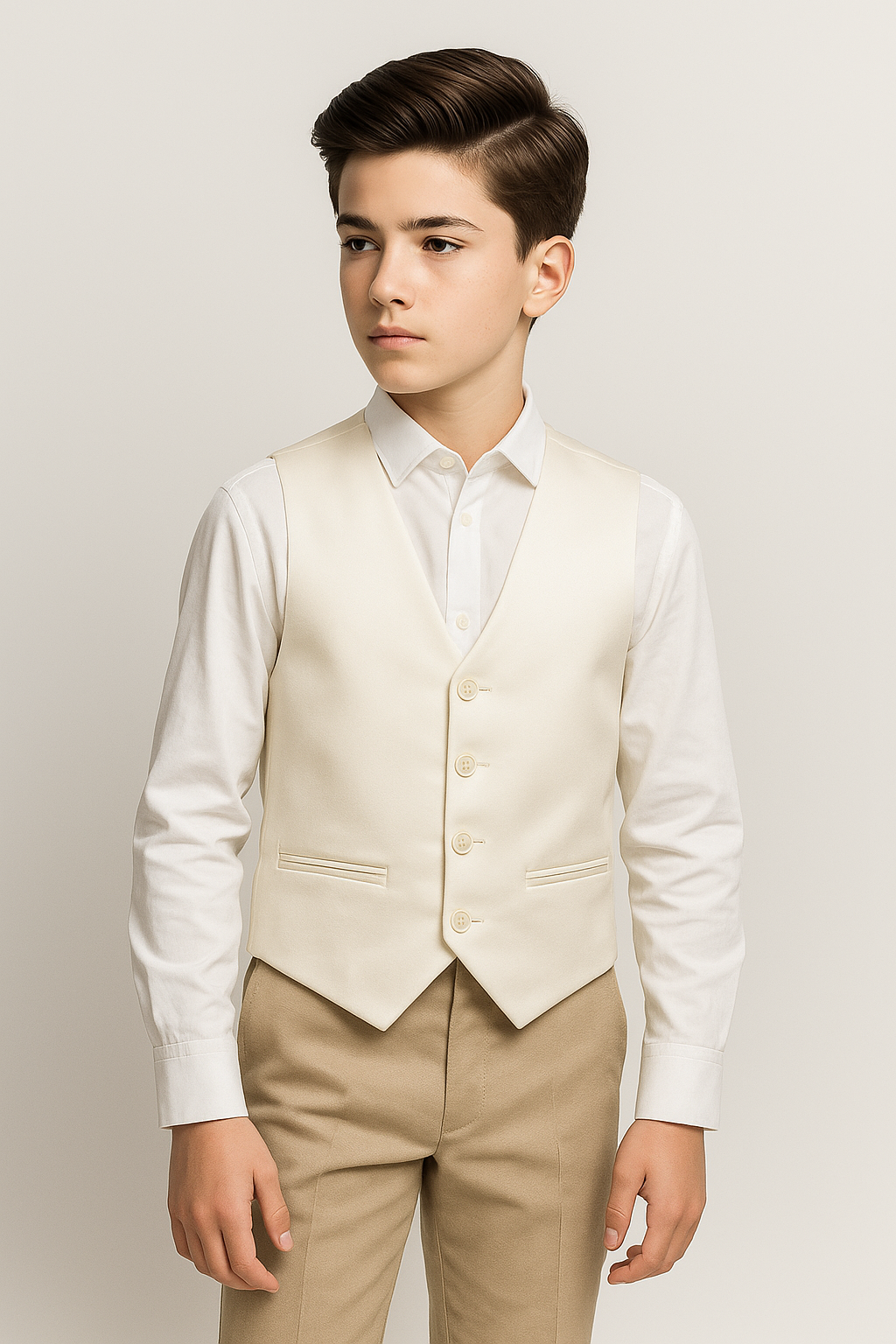Boys’ Classic Ivory Waistcoat with Adjustable Back – Formal & Wedding Vest
