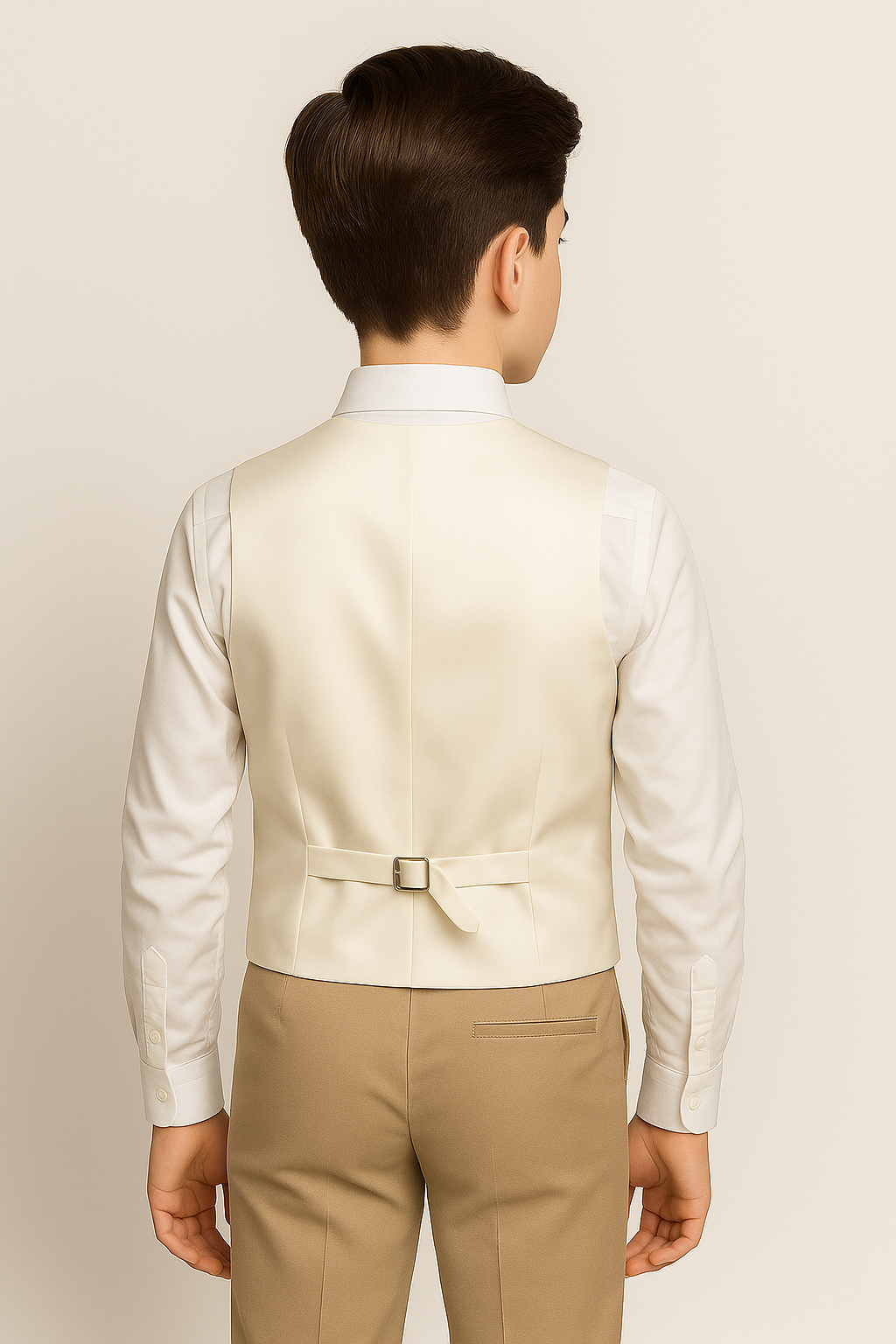 Boys’ Classic Ivory Waistcoat with Adjustable Back – Formal & Wedding Vest
