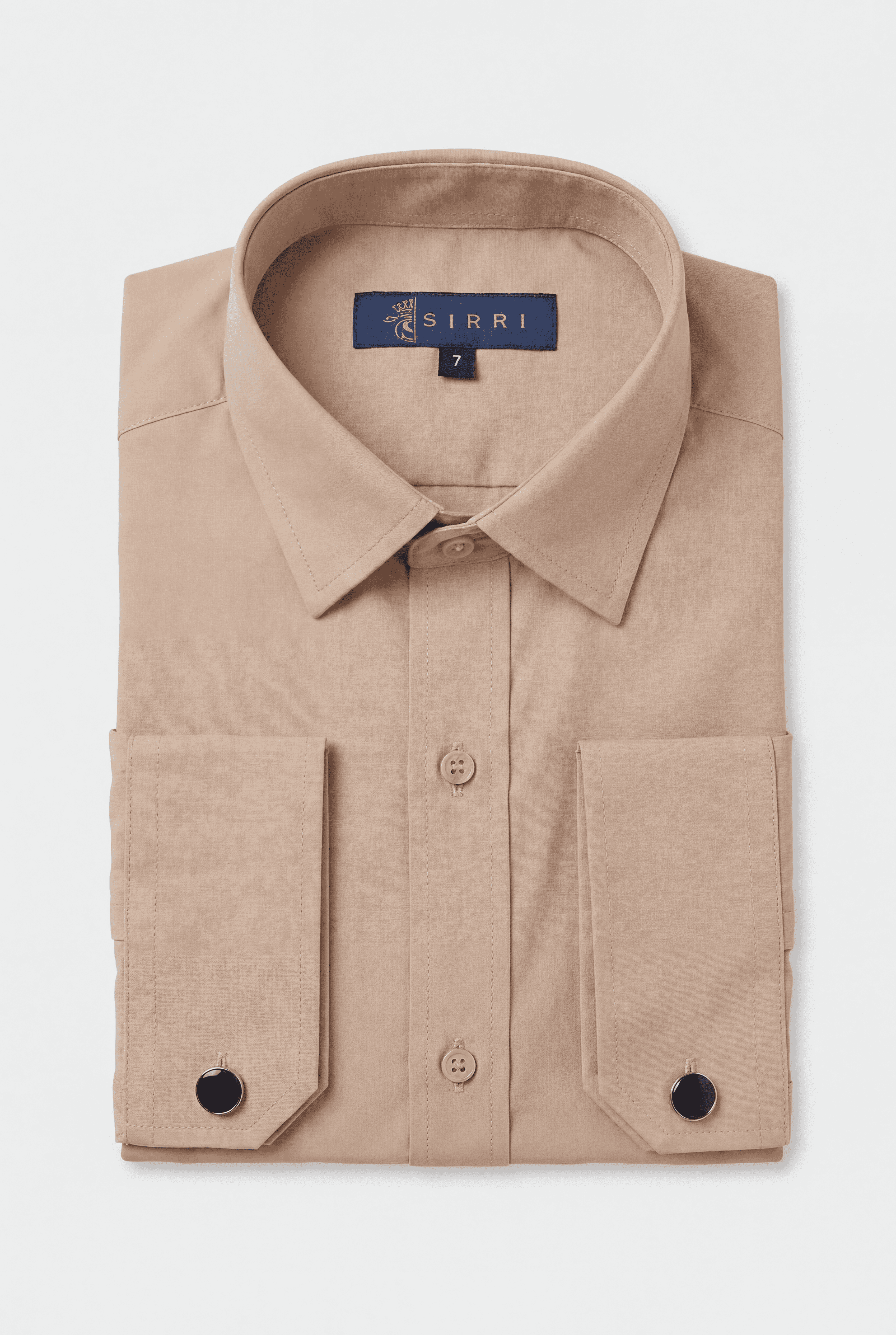 Boys Classic Collar Dress Shirt with Cufflinks - Taupe Beige