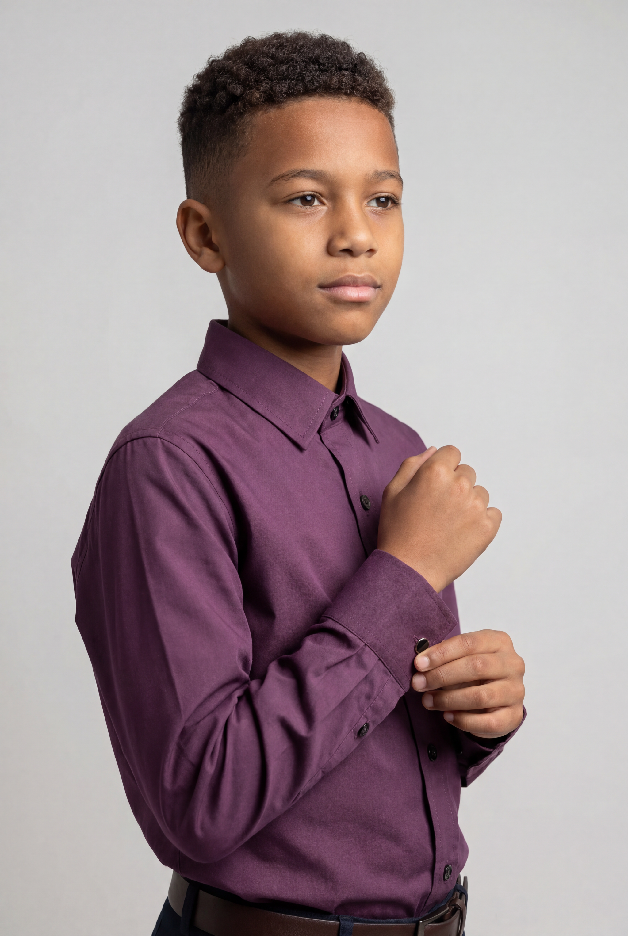 Boys Burgundy Classic Collar Tuxedo Shirt & Cufflinks