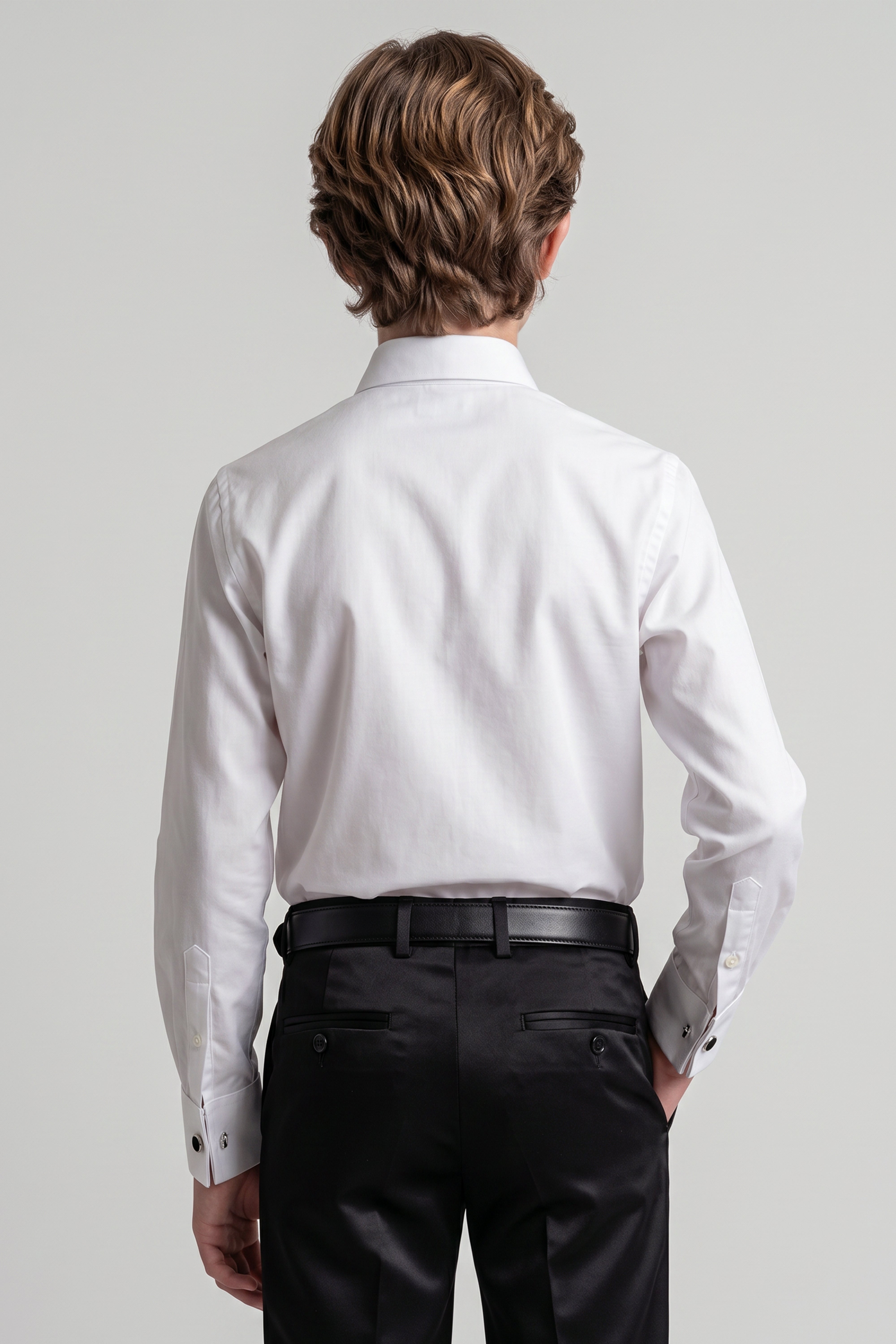 Boys Classic Collar Dress Shirt with Cufflinks - White
