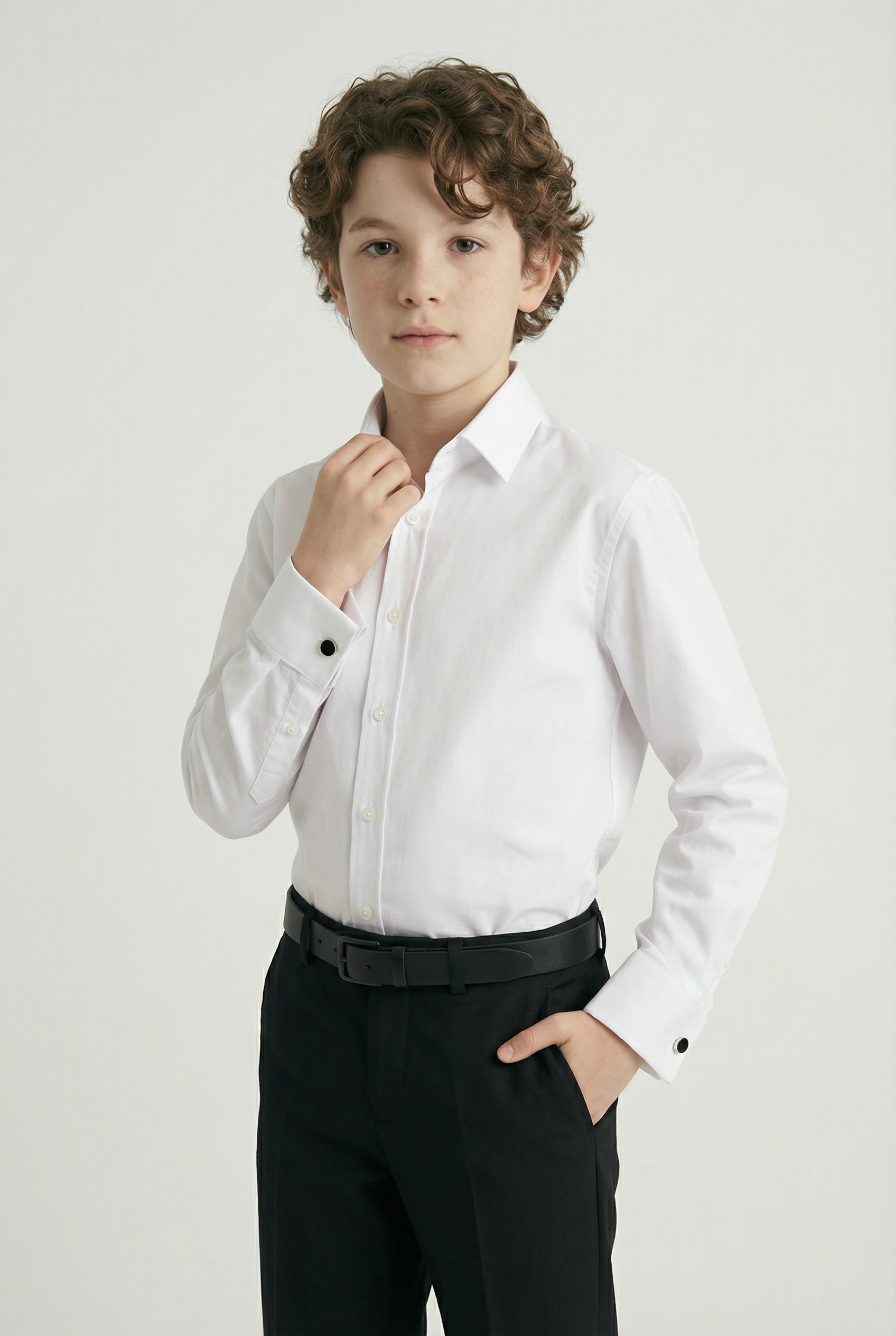 Boys Classic Collar Dress Shirt with Cufflinks - White