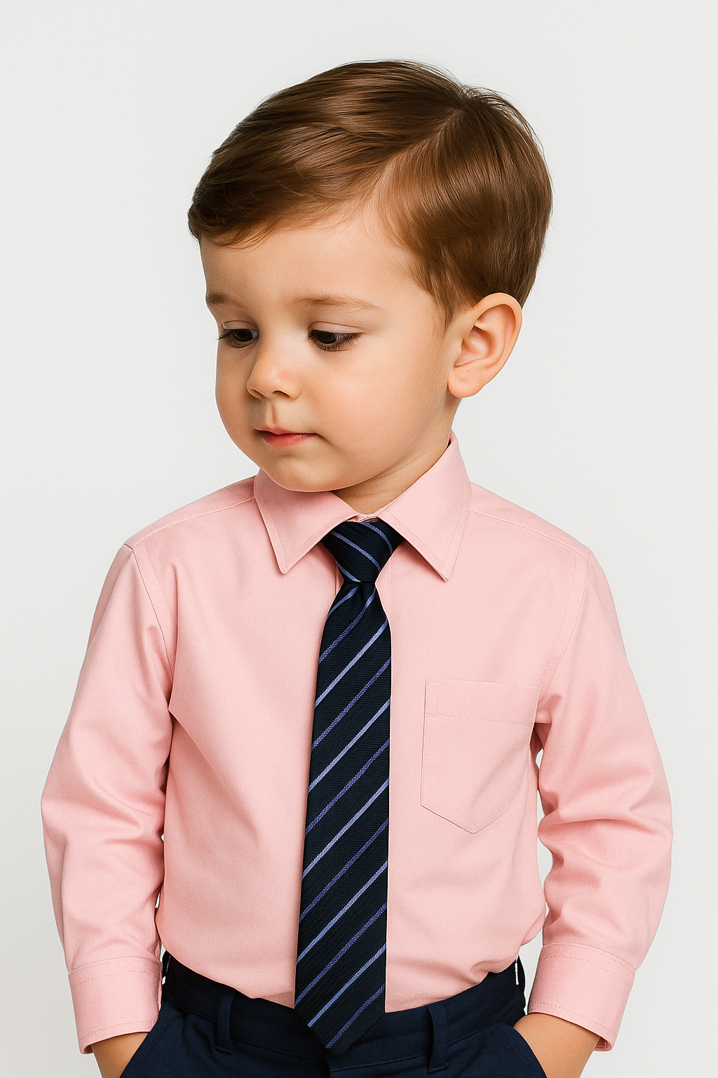 Boys Classic Collar Shirt & Tie Set - Pink- Multicolored Tie Model Picture