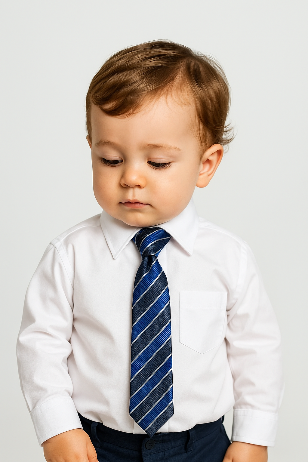 Boys Classic Collar White Shirt & Tie Set - Blue - Navy