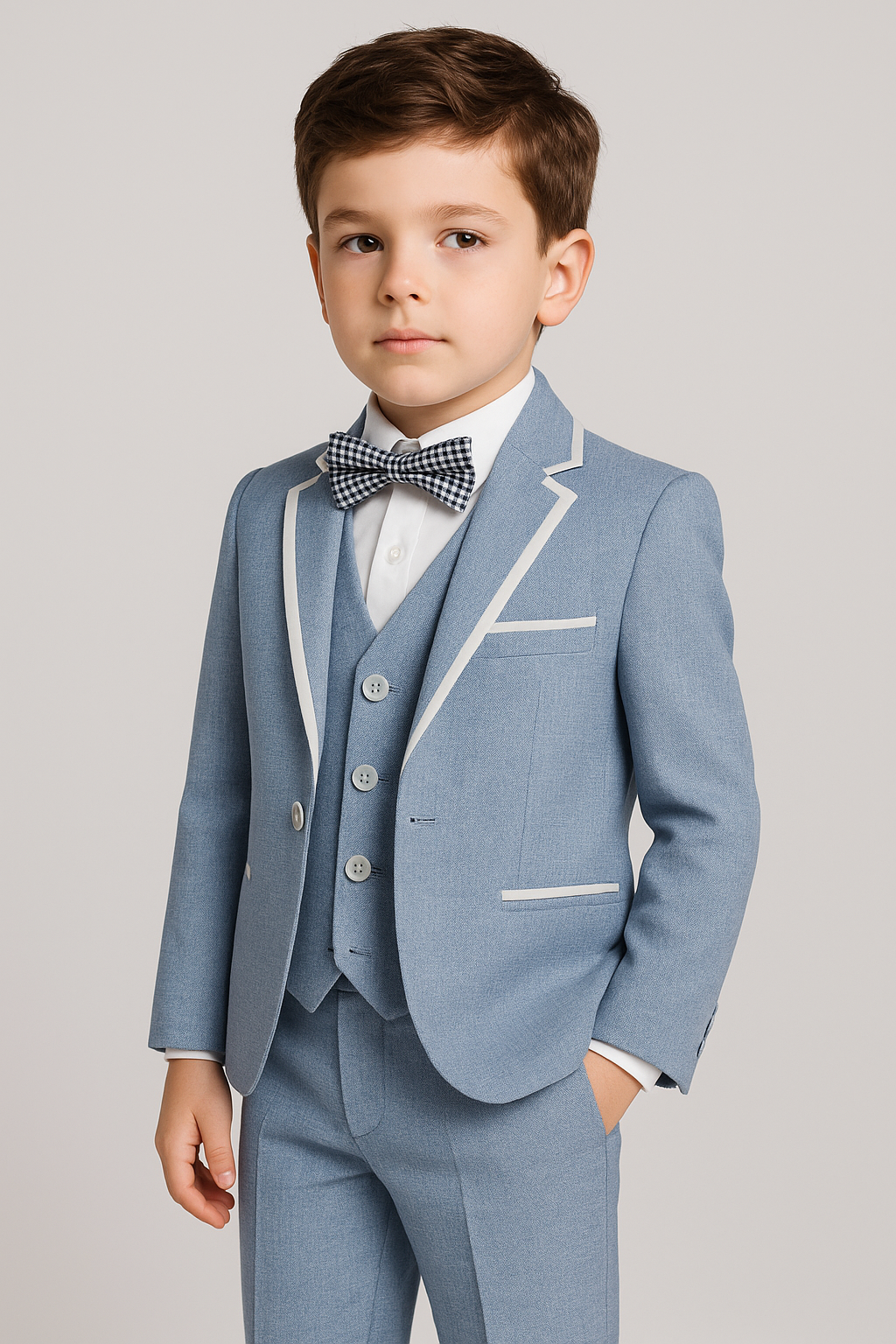 Boys Communion Piping Slim Fit Suit - Sky Blue