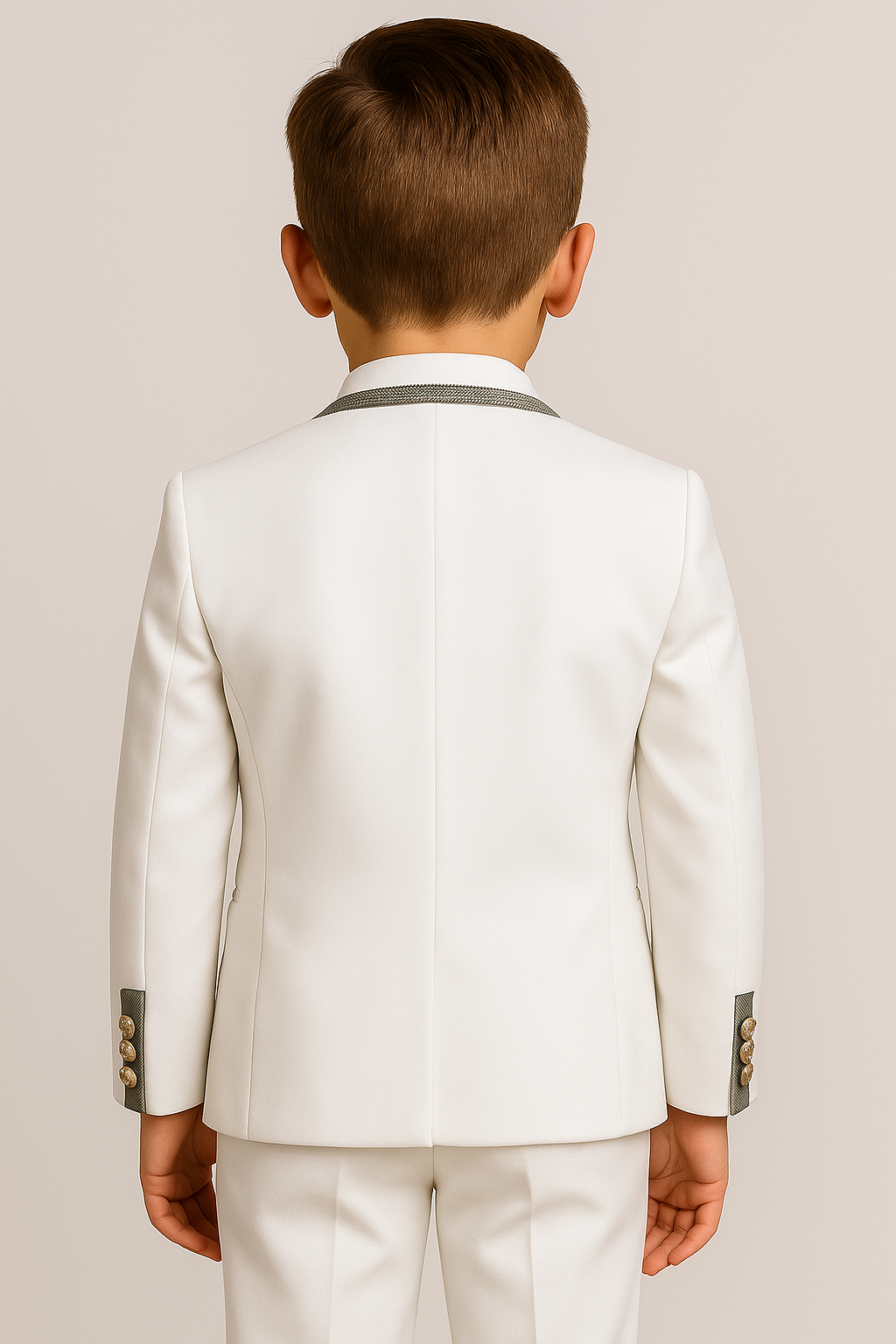 Boys Communion Piping Slim Fit Suit - White