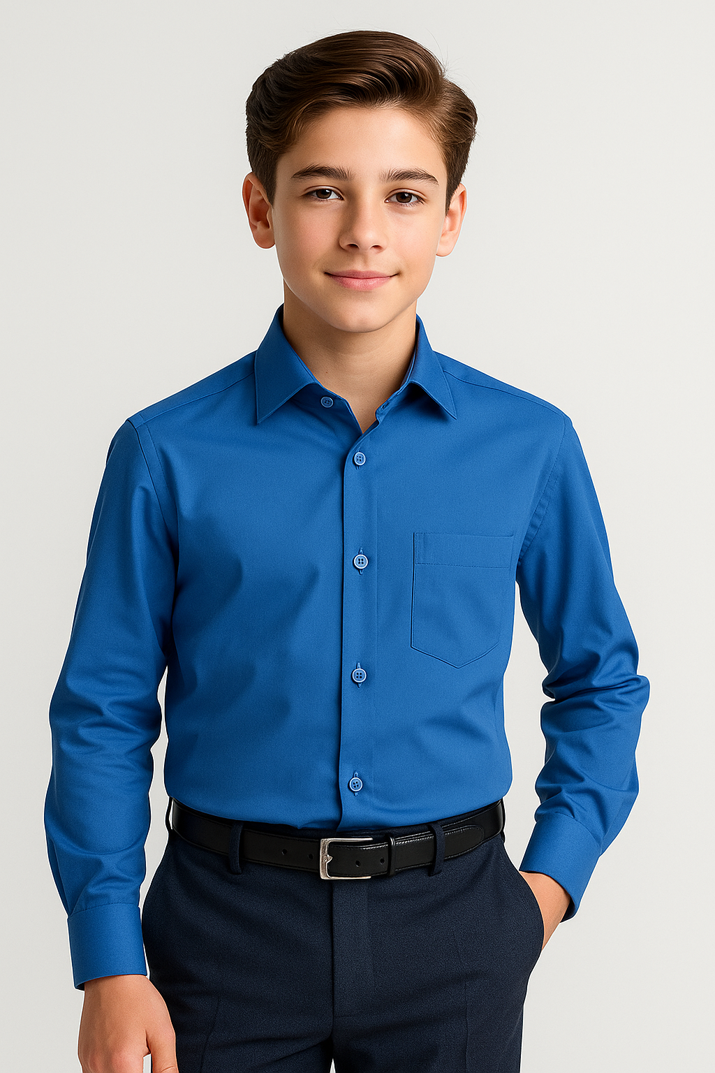 Boys Cotton Blend Formal Shirt - Blue Model Picture