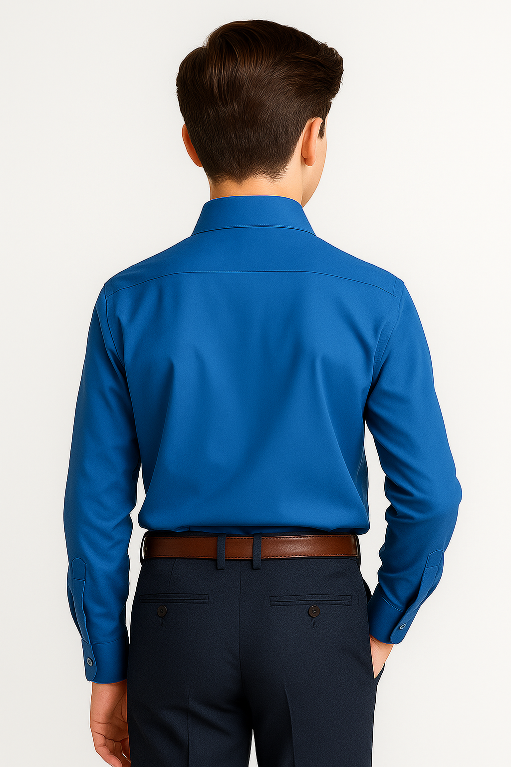 Boys Cotton Blend Formal Shirt - Blue Back Picture