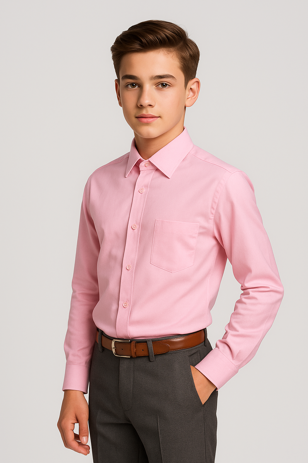 Boys Cotton Blend Formal Shirt - Pink Model Picture