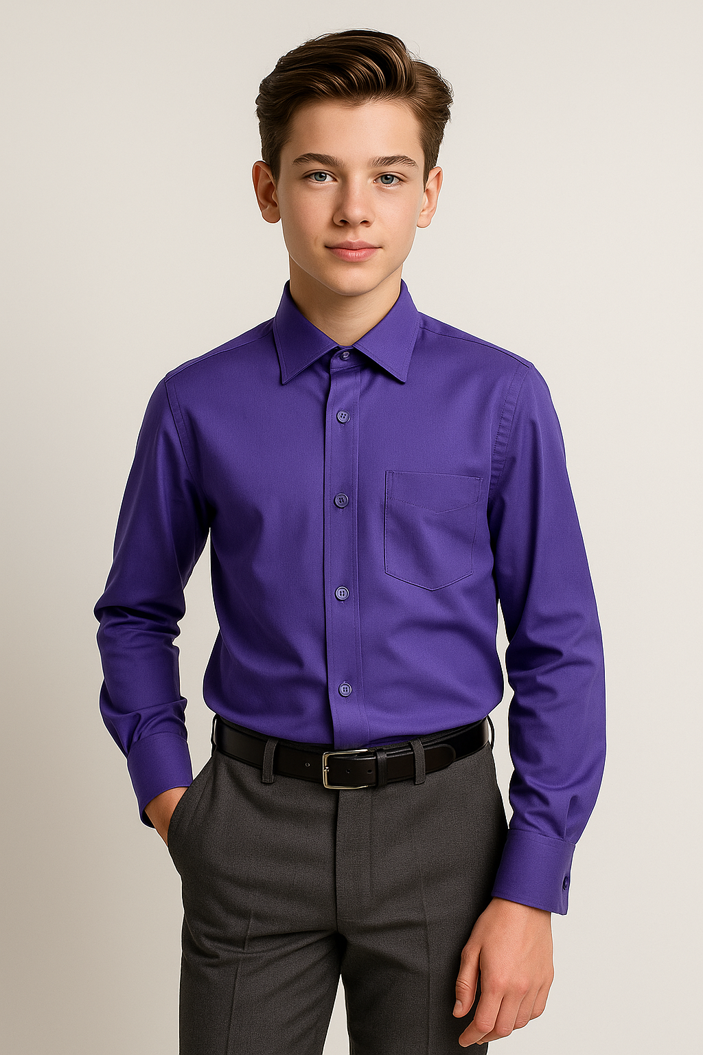 Boys Cotton Blend Formal Shirt - Purple Model Picture