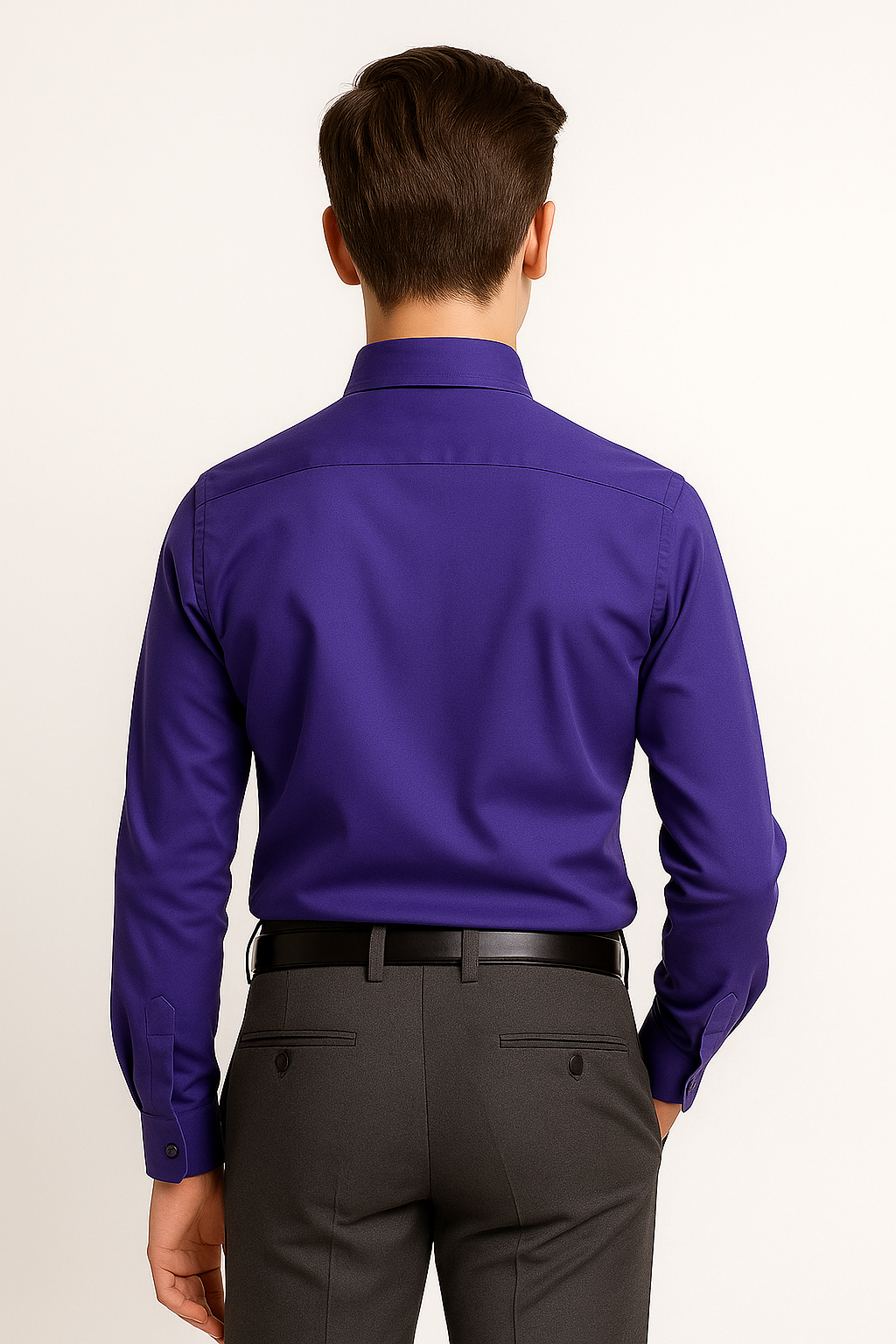 Boys Cotton Blend Formal Shirt - Purple Back Picture