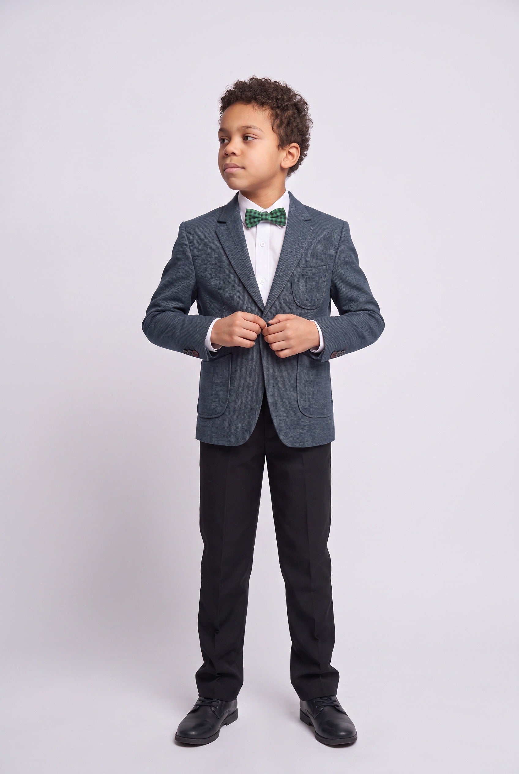 Boys Cotton Blend Slim Fit Formal Twill Blazer - Khaki Green Front Picture