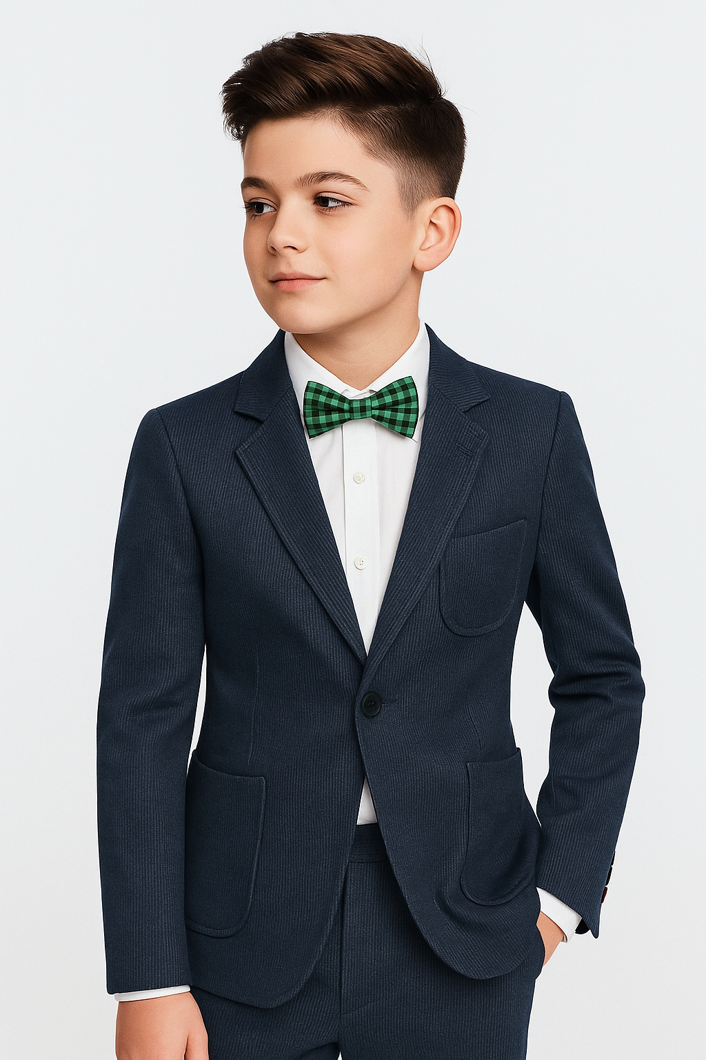 Boys Cotton Blend Slim Fit Formal Twill Blazer - Khaki Green