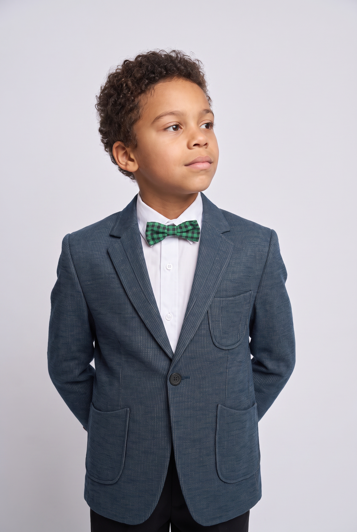 Boys Cotton Blend Slim Fit Formal Twill Blazer - Khaki Green Model Picture