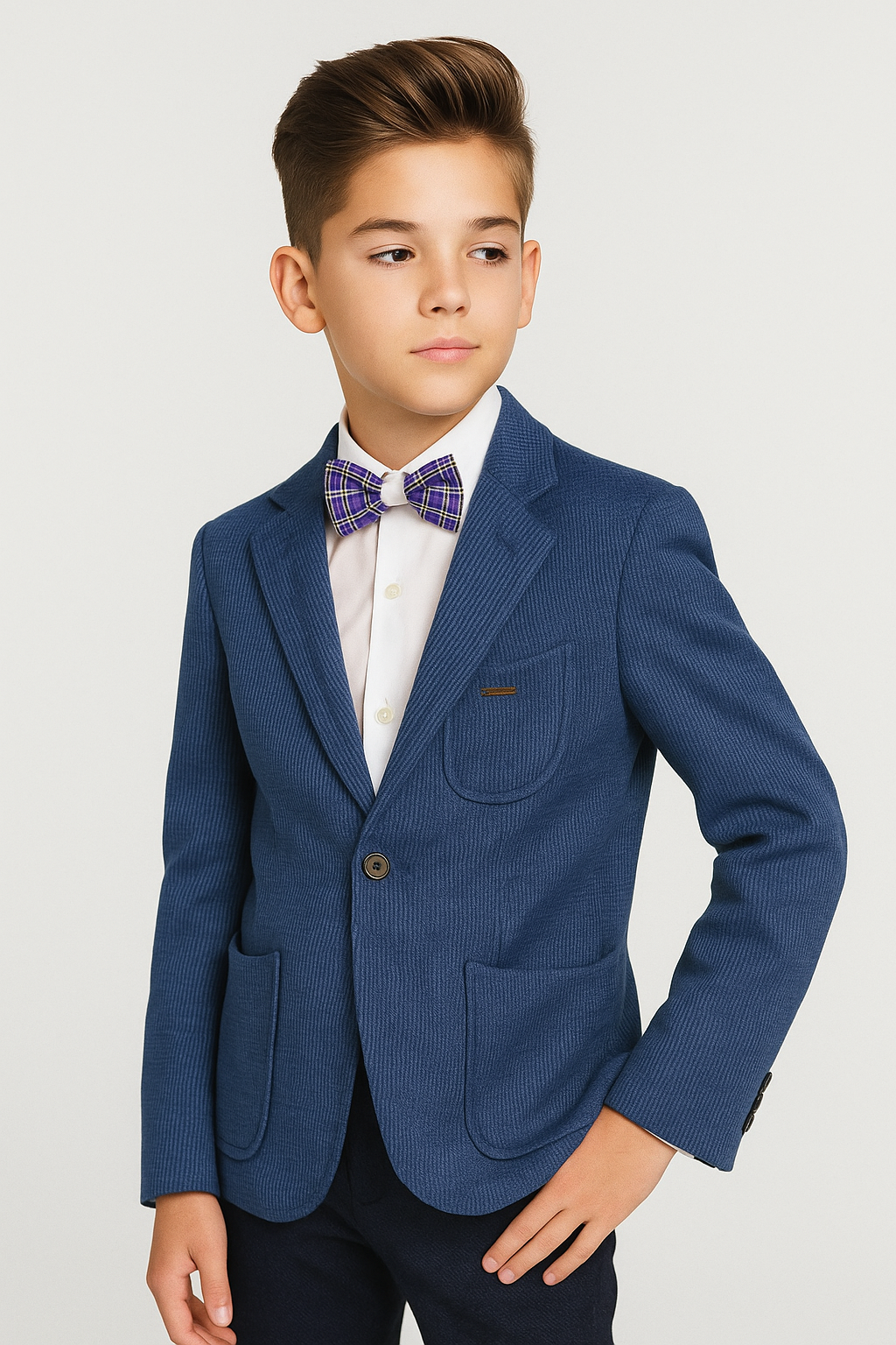 Boys Cotton Blend Slim Fit Formal Twill Blazer - Navy Blue
