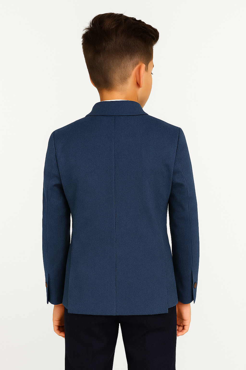 Boys Cotton Blend Slim Fit Formal Twill Blazer - Navy Blue