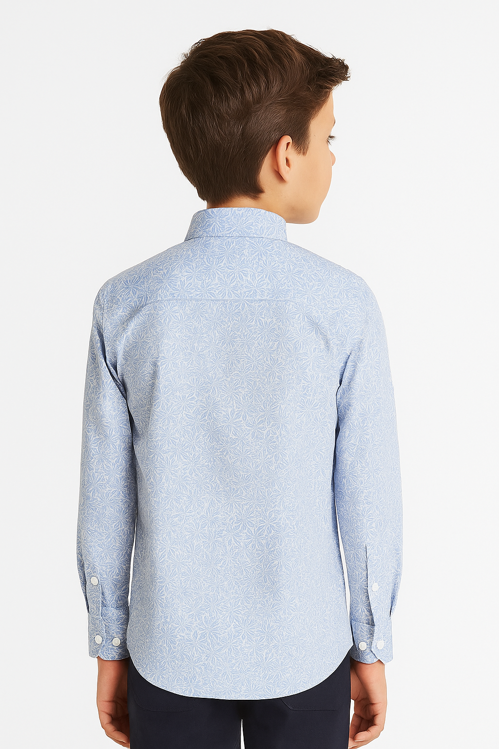 Boys’ Cotton Blue Floral Pattern Button Down Shirt Back Picture