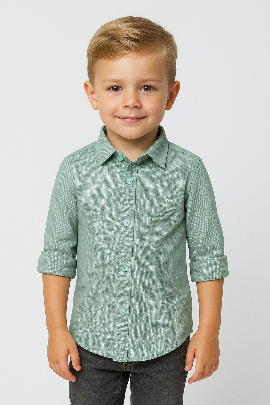 Boys Cotton Slim Fit Oxford Shirt - RYAN - Green