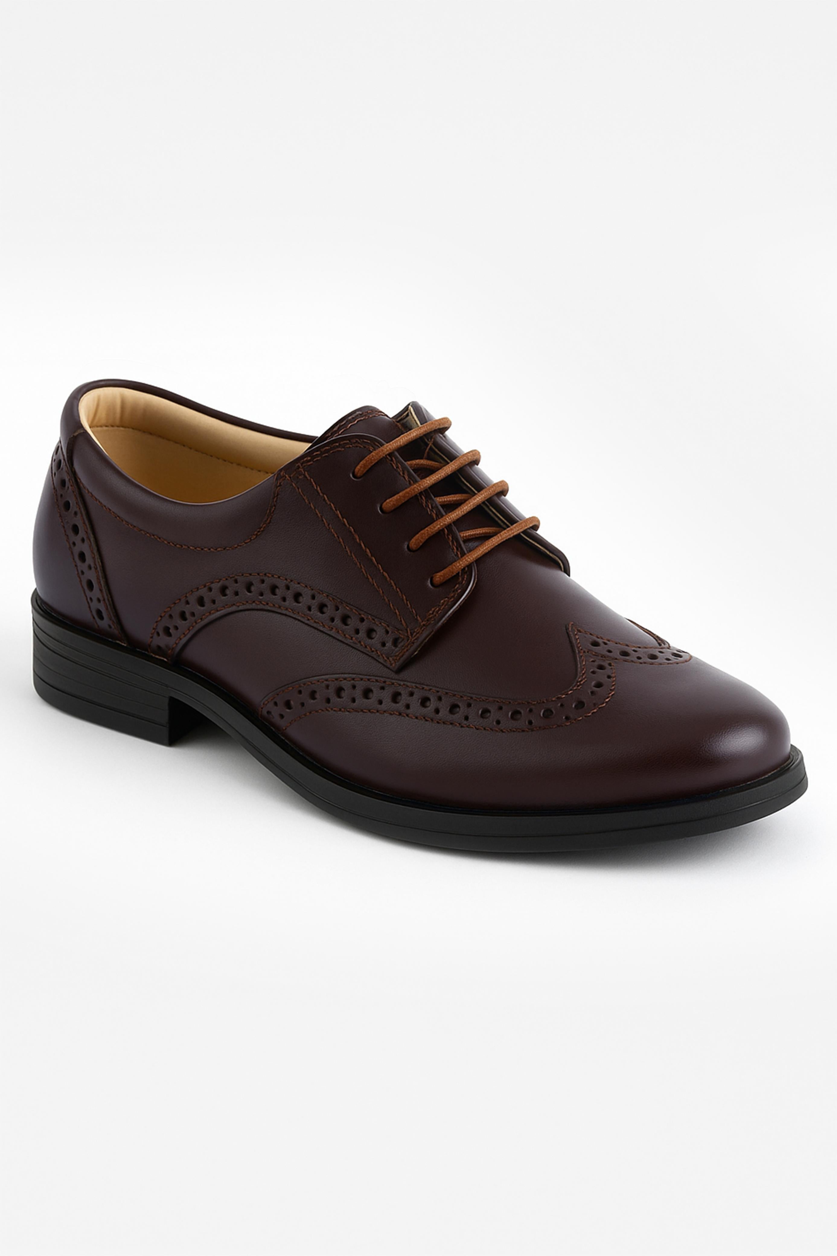 Boys Derby Brogue Lace Up Dress Shoes - Dark Brown