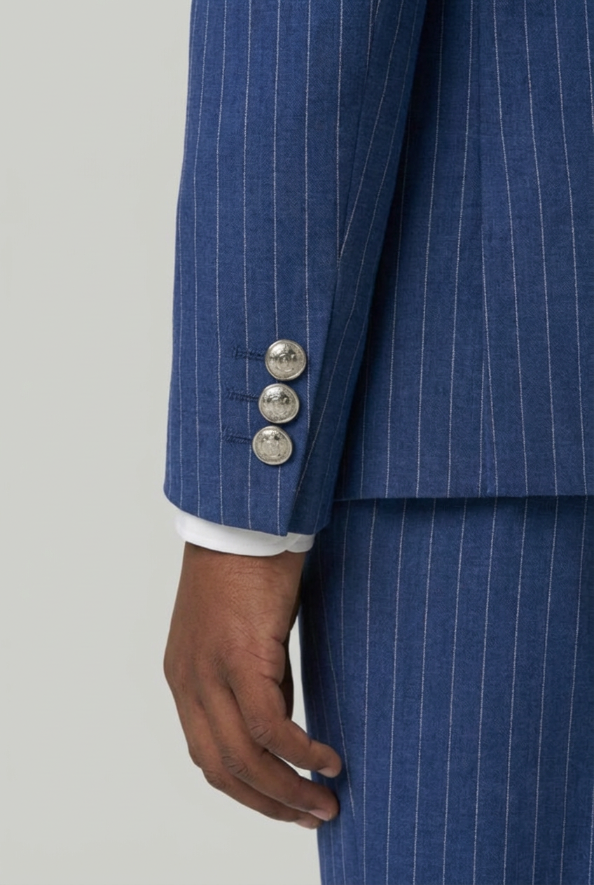 Boys Double-Breasted Pinstripe Suit - 3-Piece & 6-Piece Set - Navy Blue