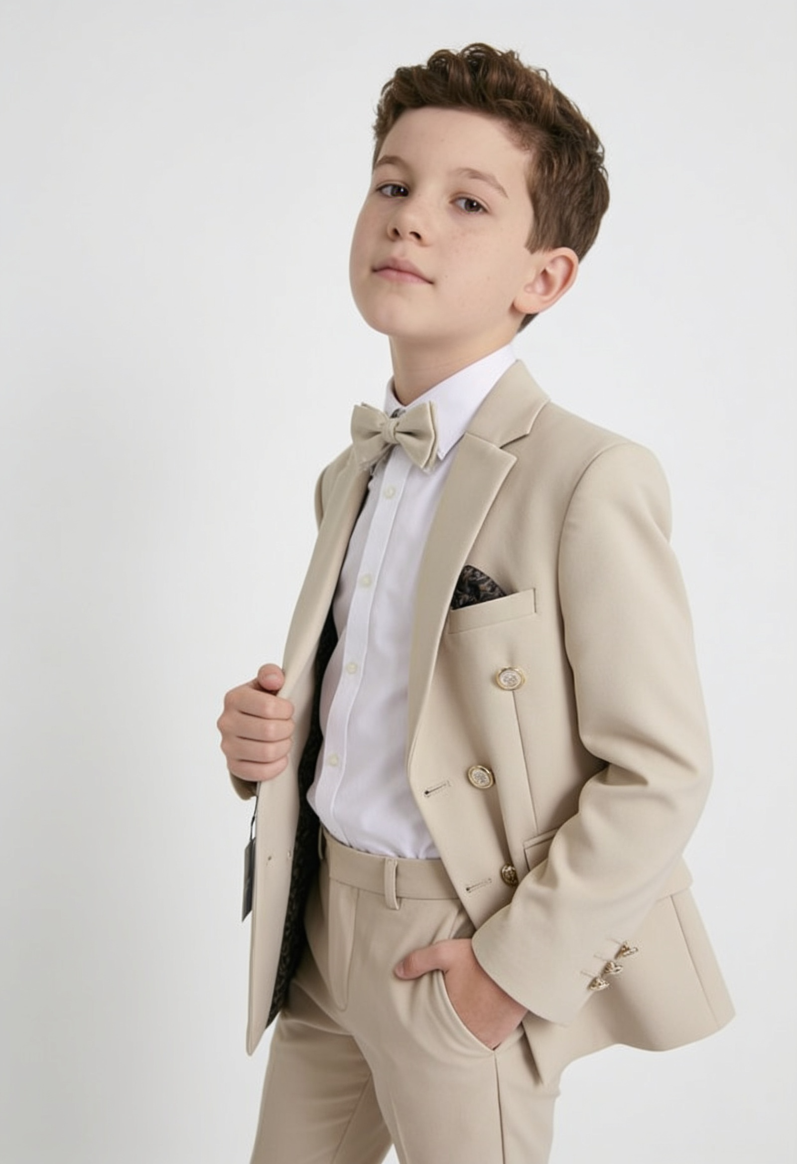 Boys Double Breasted 2-Piece Suit Set - Beige