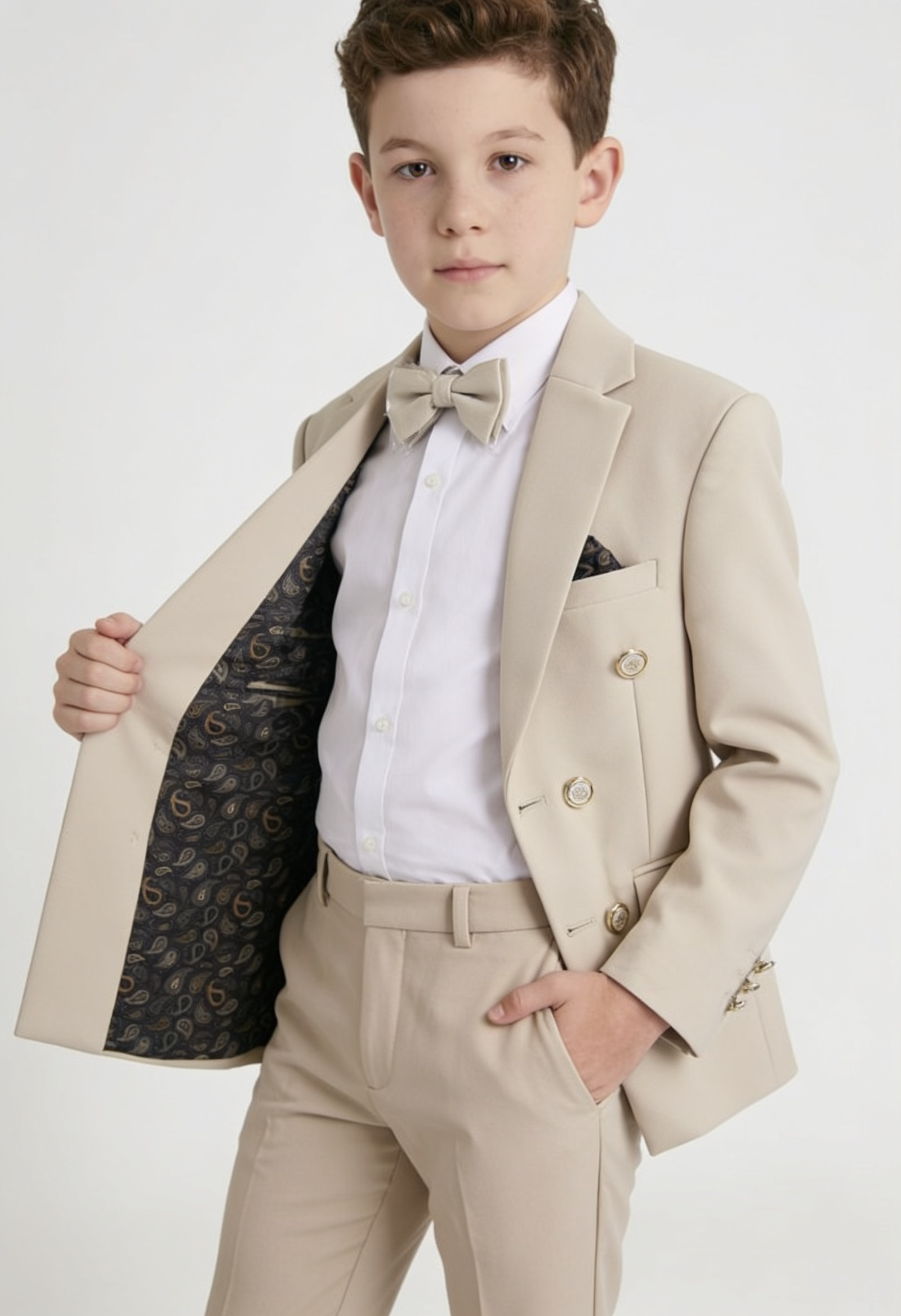 Boys Double Breasted 2-Piece Suit Set - Beige