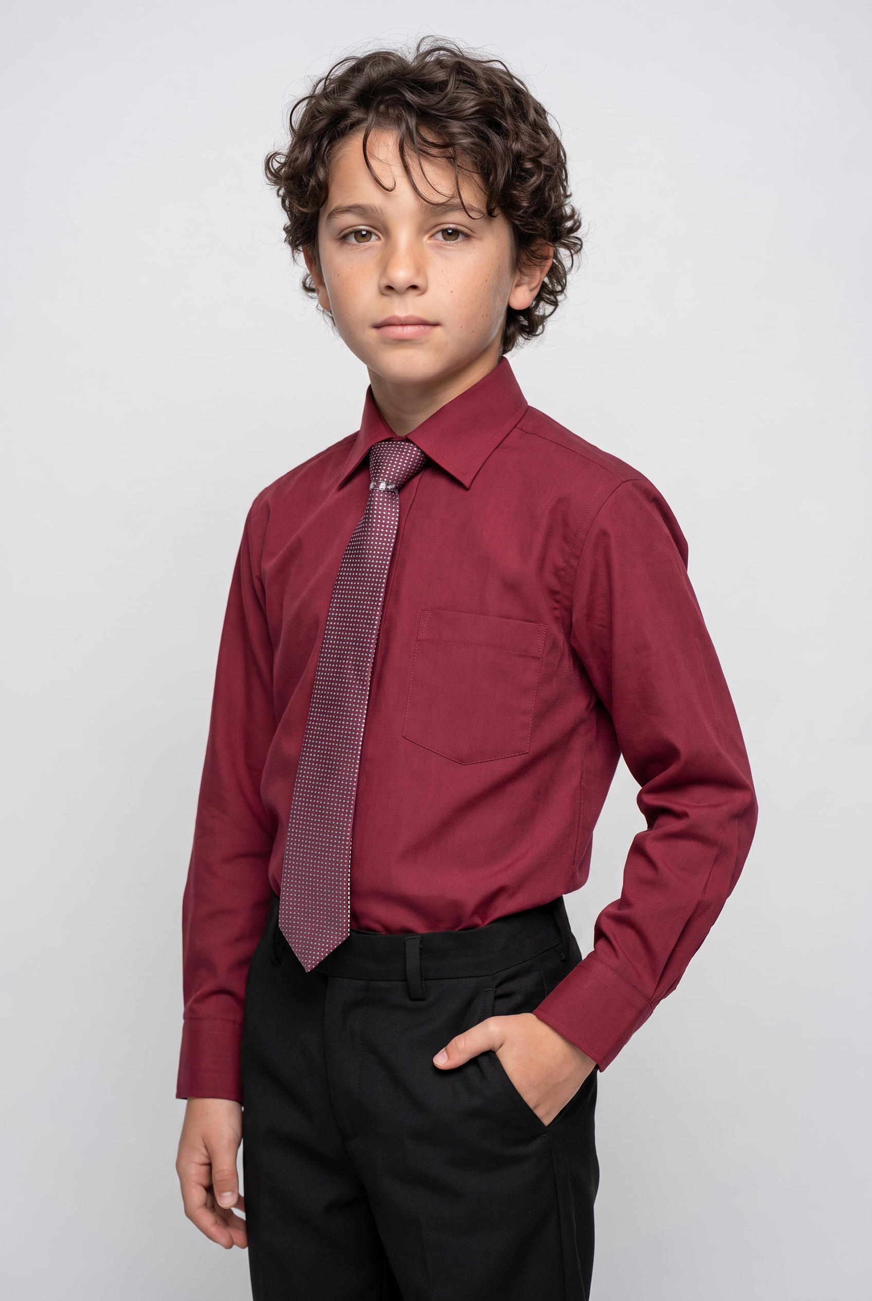 Boys Dress Shirt and Tie Set - Burgundy
