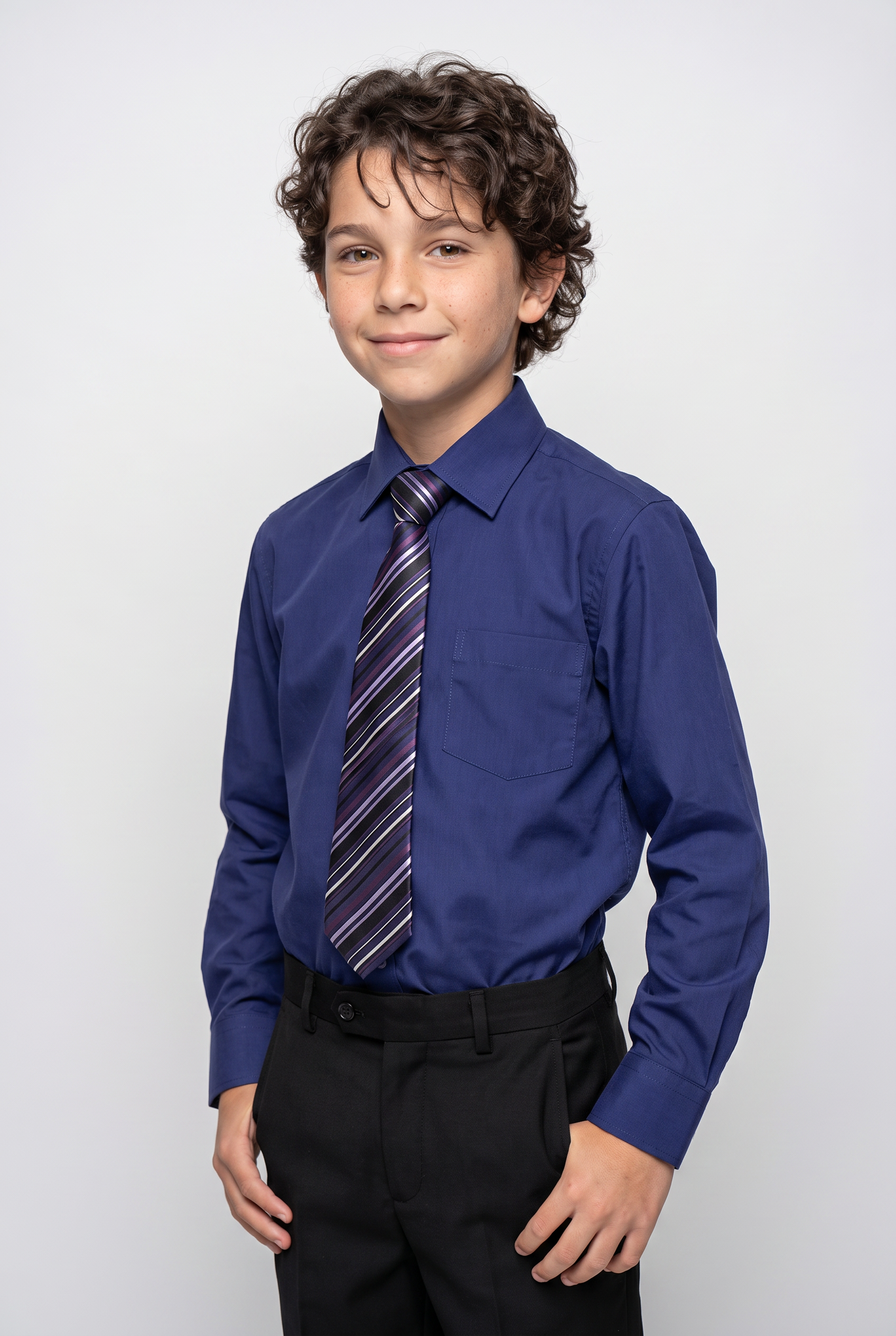 Boys Dress Shirt and Tie Set - Navy Blue