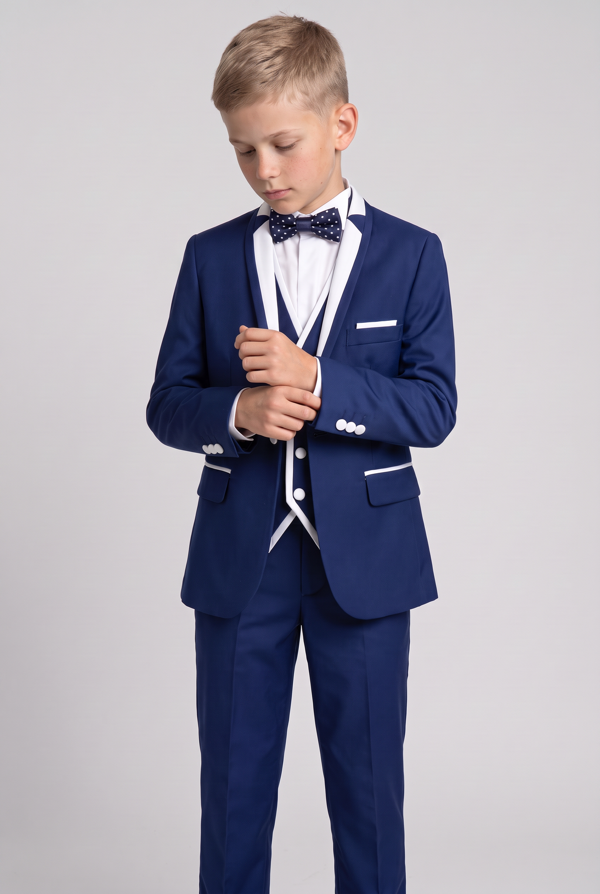 Boys Exclusive Piping Tuxedo Suit - Dark Blue - White