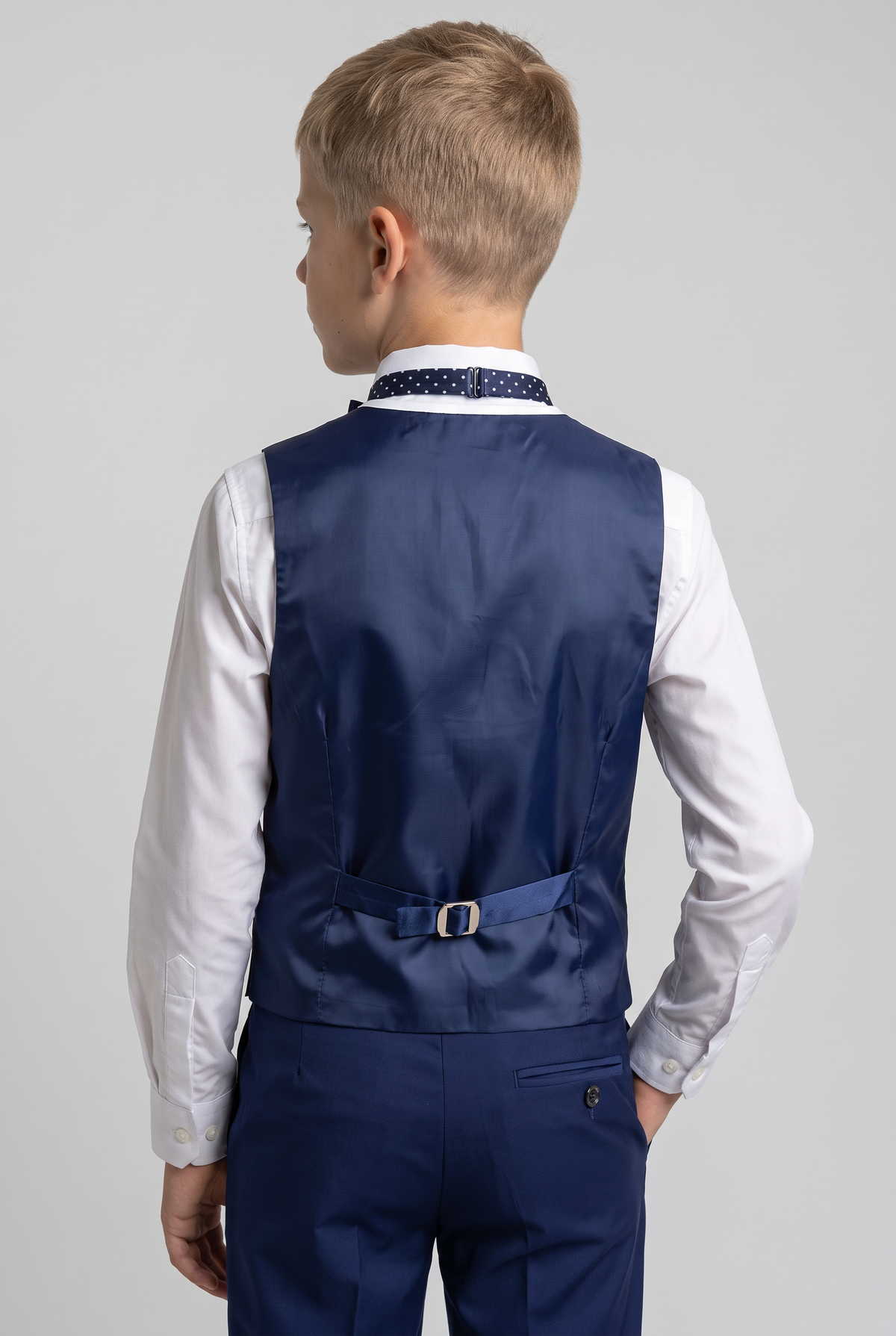 Boys Exclusive Piping Tuxedo Suit - Dark Blue - White