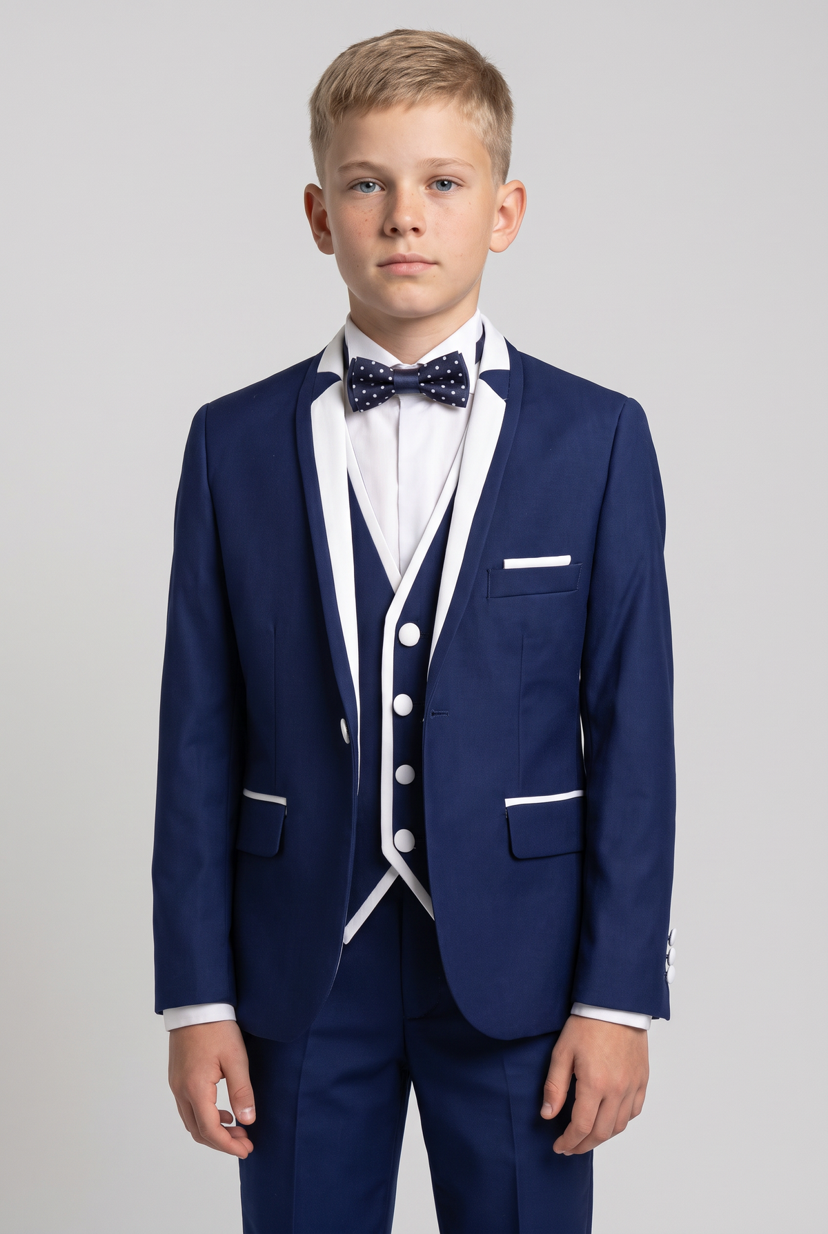 Boys Exclusive Piping Tuxedo Suit - Dark Blue - White