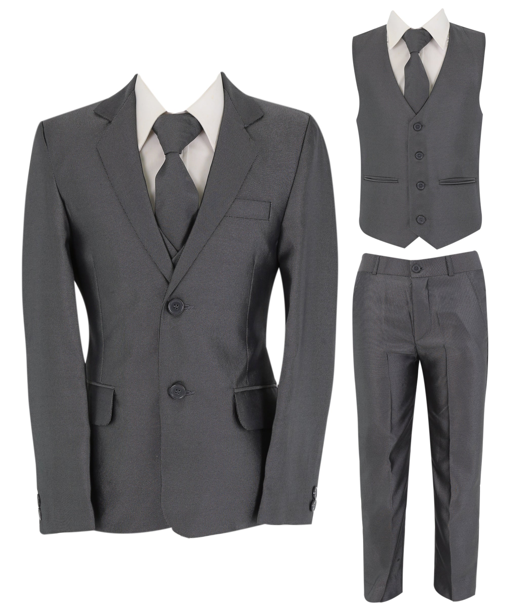 Boys Formal Suit with Patterned Waistcoat and Tie Set - Silver 3 Piece Picture