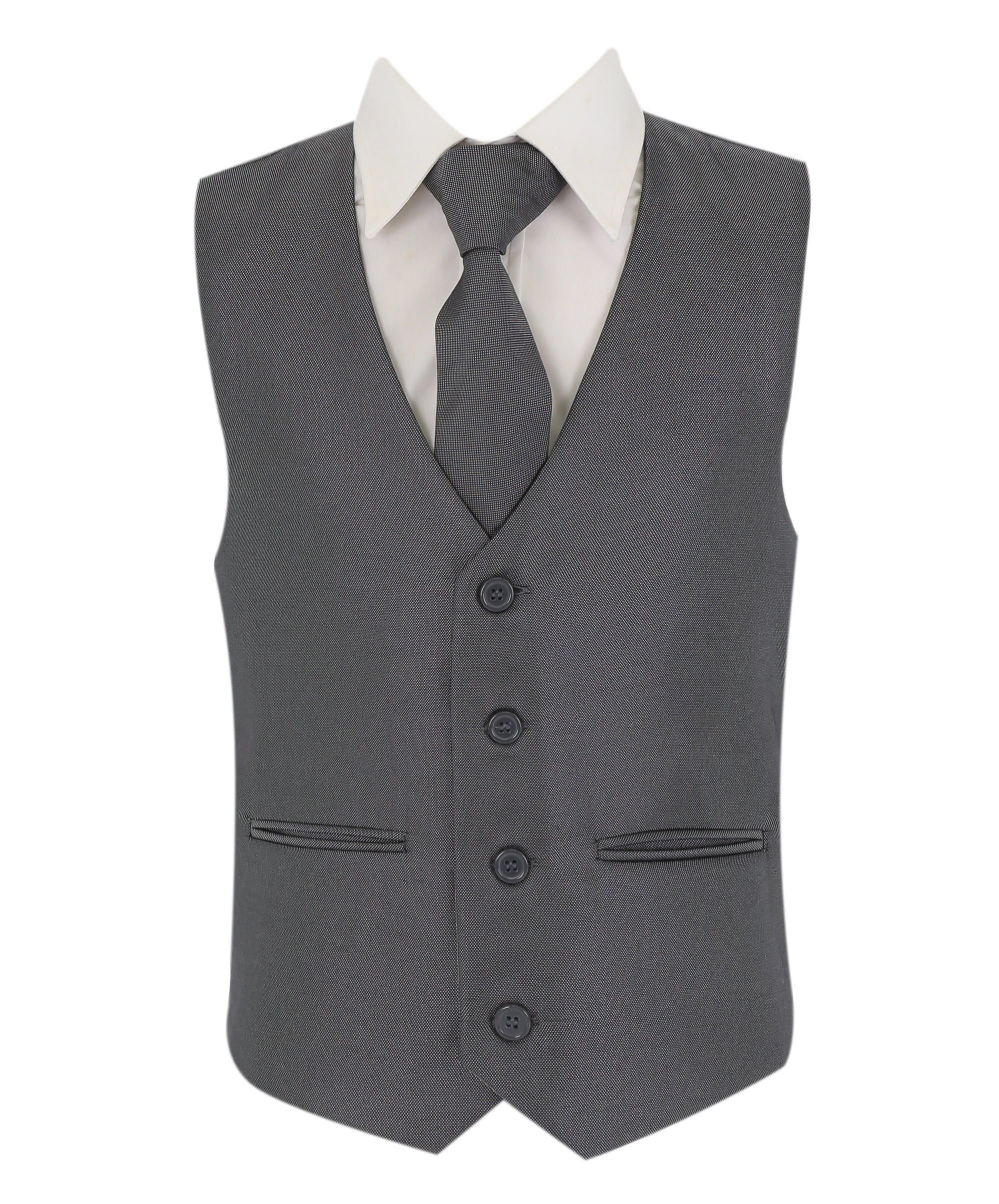 Boys Formal Suit with Patterned Waistcoat and Tie Set - Silver Waistcoat Picture with Acessories