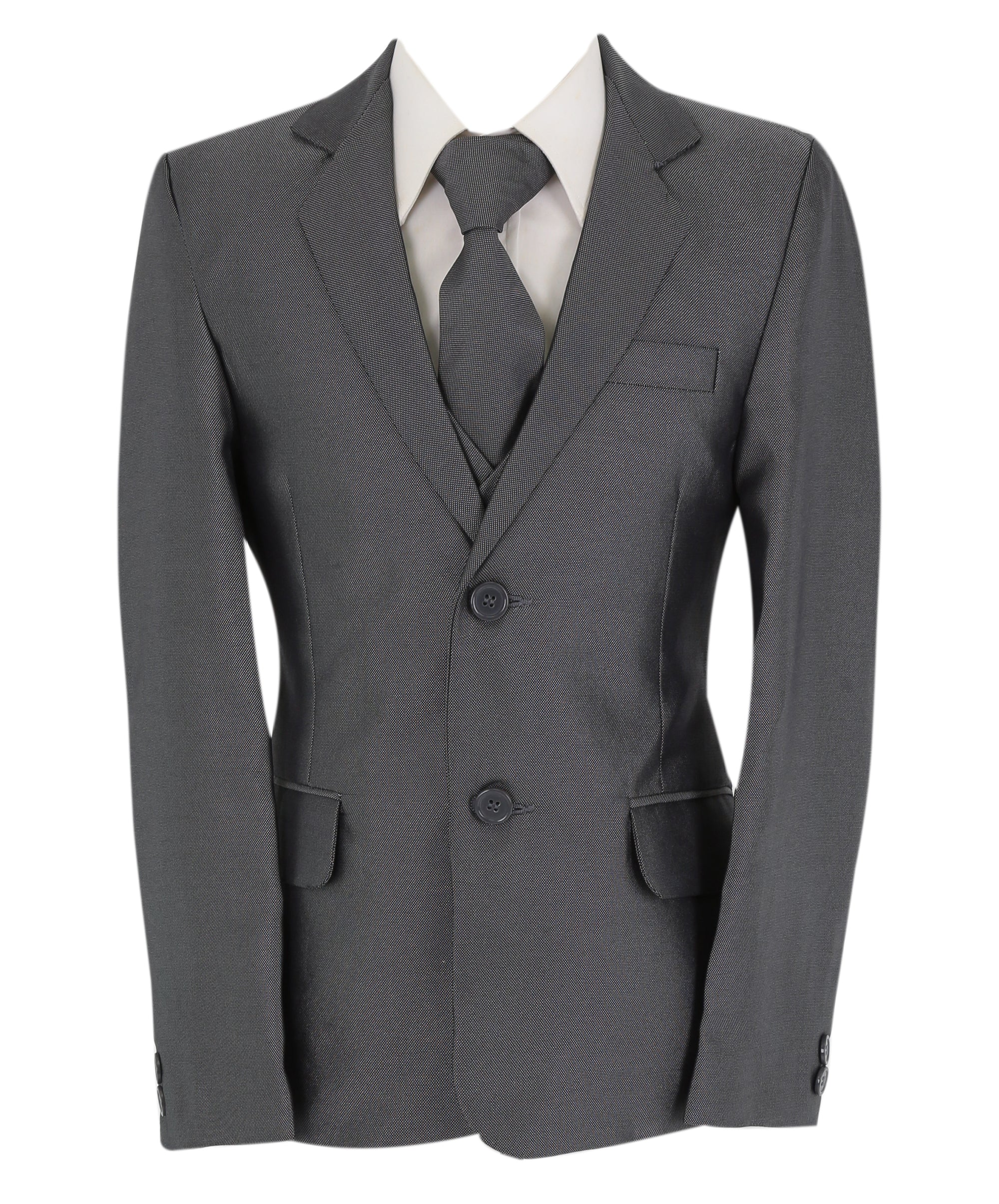 Boys Formal Suit with Patterned Waistcoat and Tie Set - Silver Front Picture