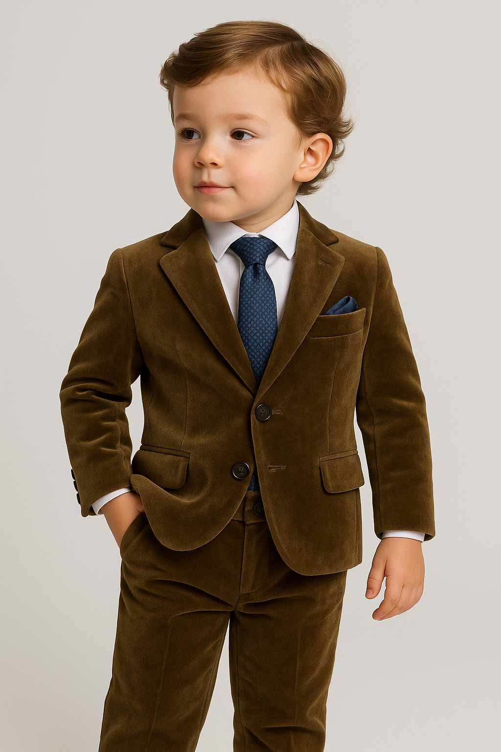 Boys Formal Velvet Suit In Coffee Brown - Coffee Brown
