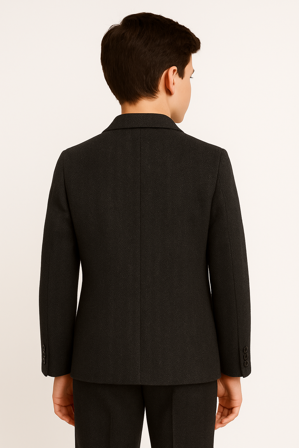 Boys Herringbone Tweed Formal Blazer - Dark Grey Back Picture