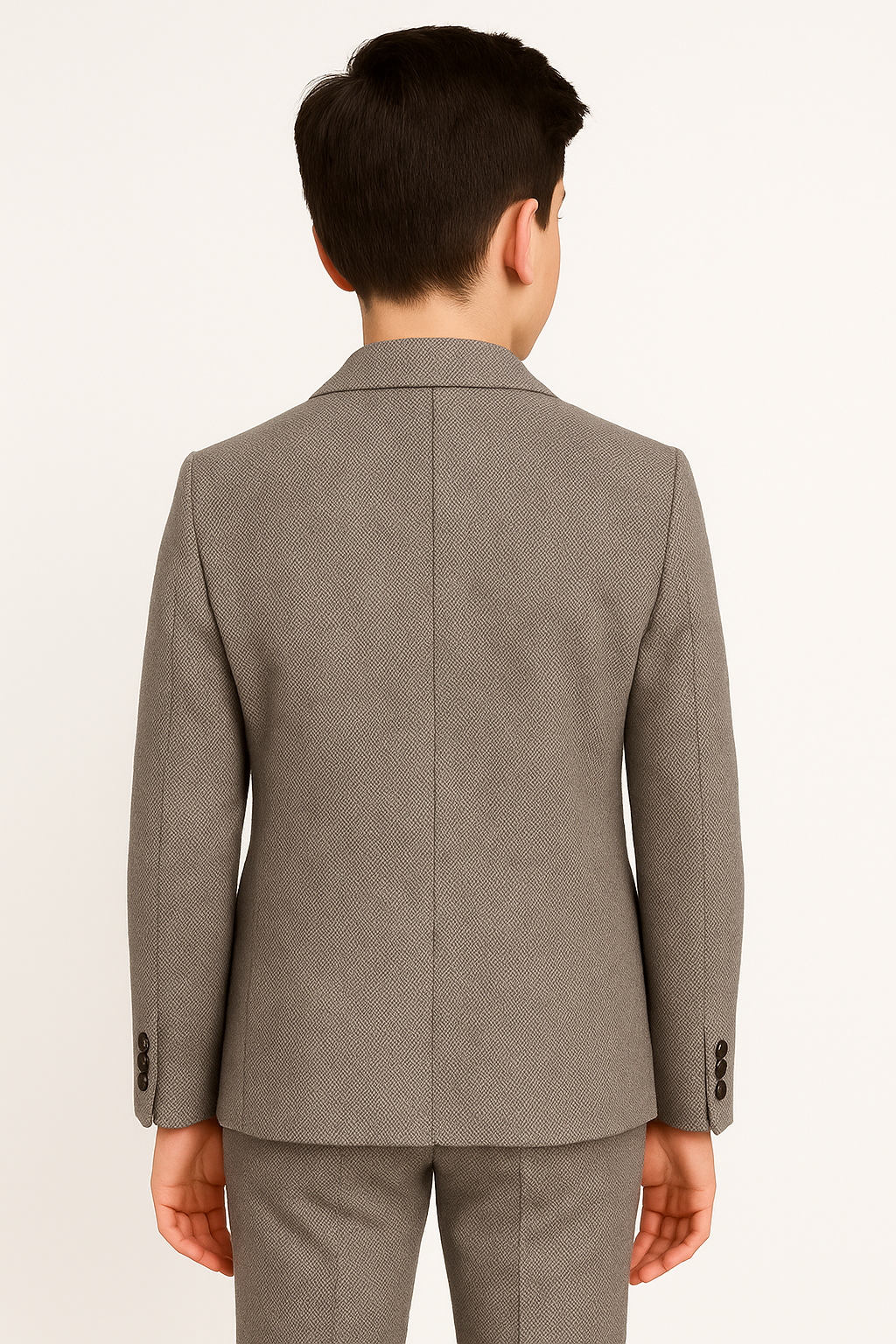 Boys Herringbone Tweed Formal Blazer - Light Grey Back Picture