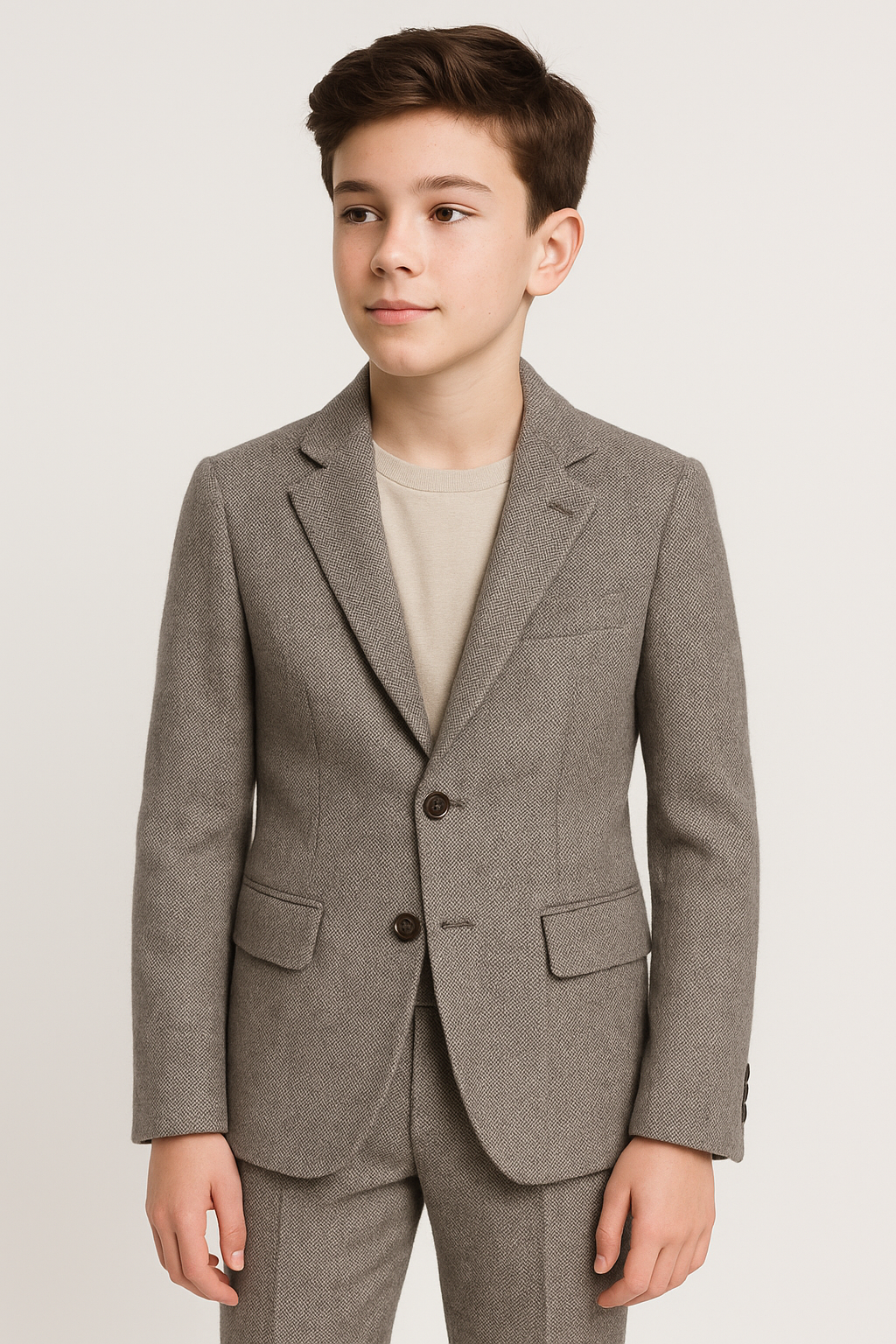 Boys Herringbone Tweed Formal Blazer - Light Grey Model Picture