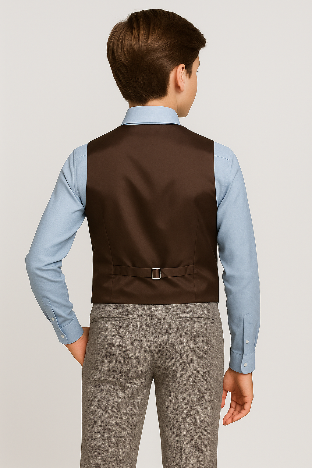 Boys Herringbone Tweed Waistcoat Suit Set - Light Brown