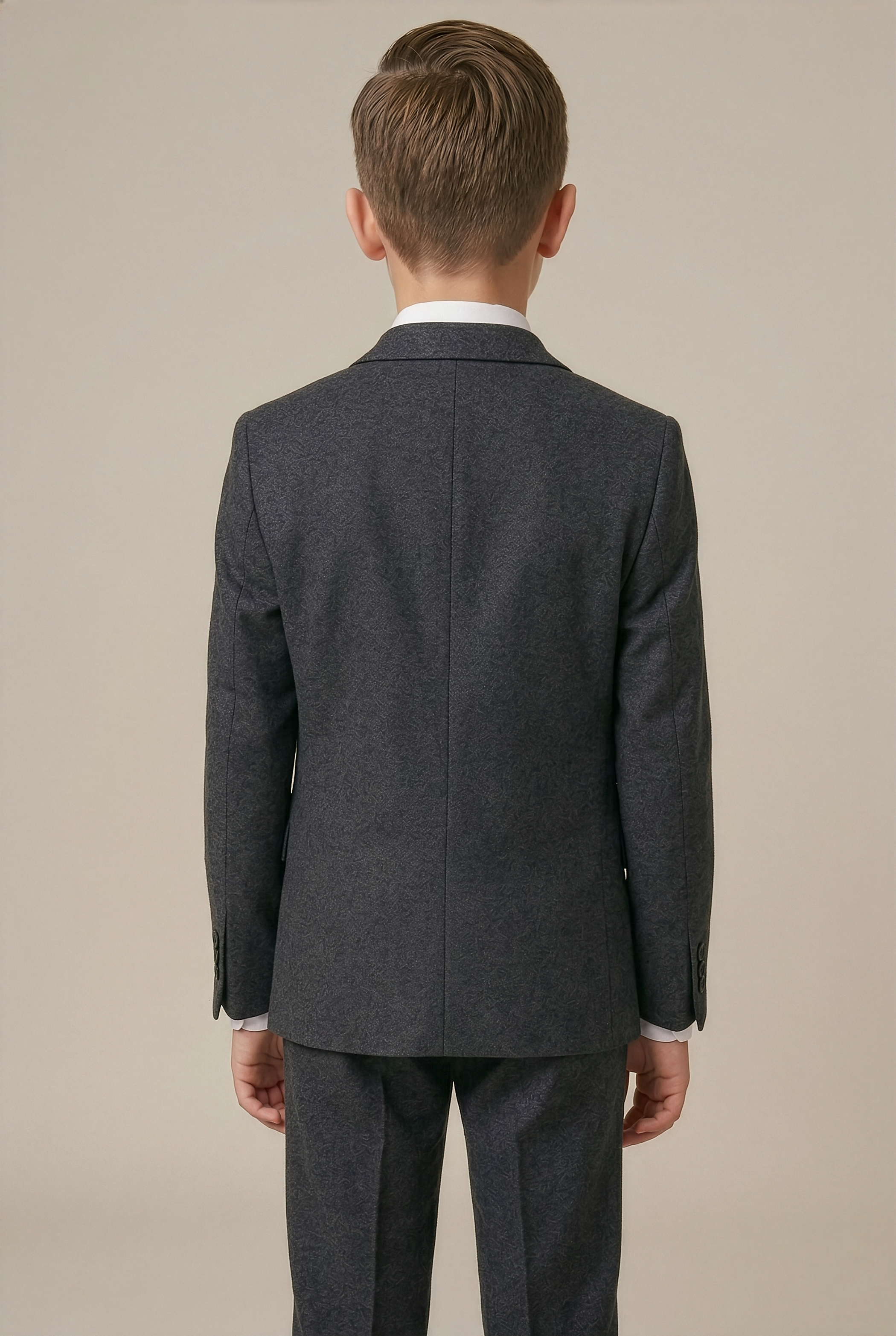Boys Husky Tweed Tailored Fit Grey Suit - ADAM - Dark Grey