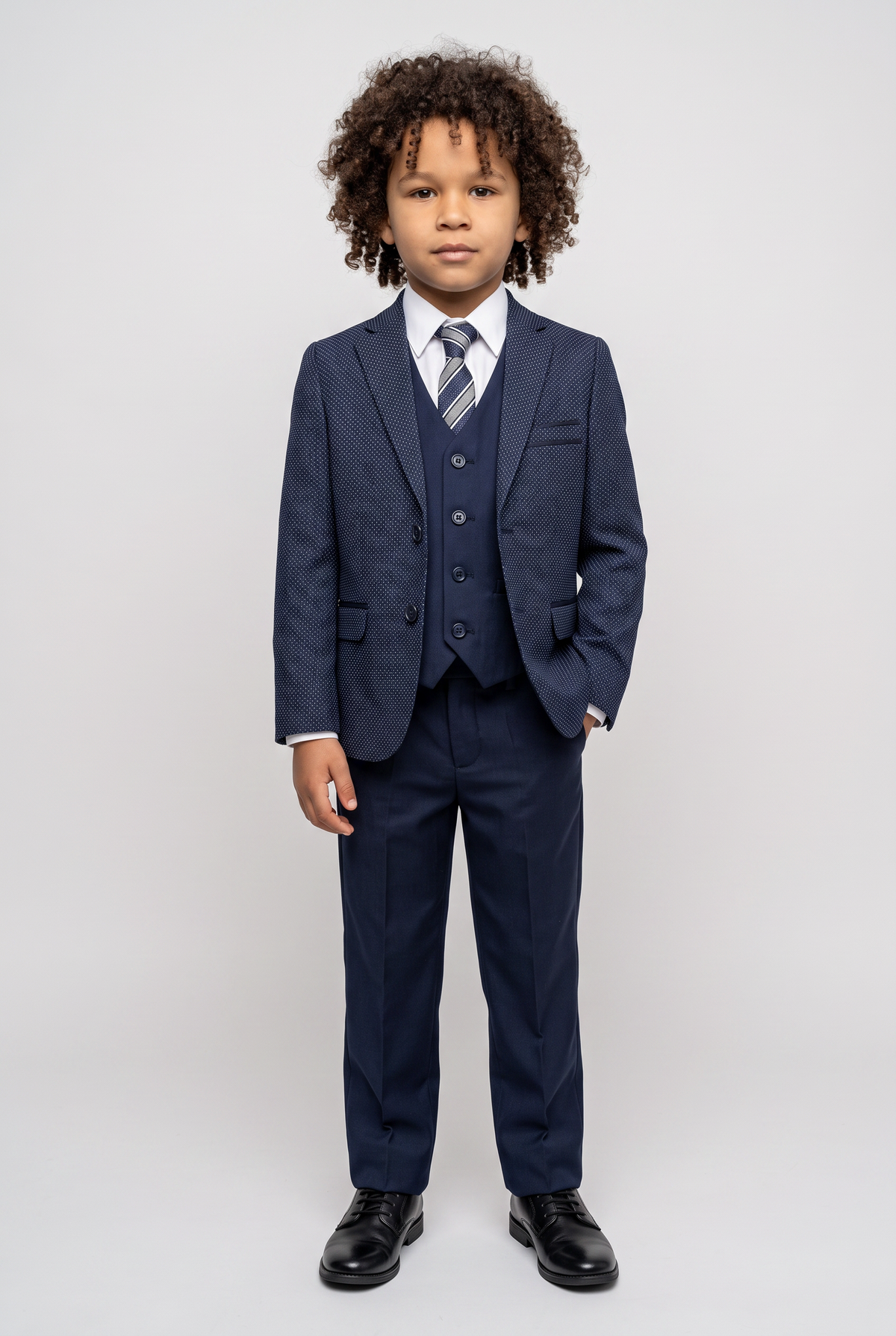 Boys Italian Slim Fit Polka Dot Navy Suit - Navy Blue