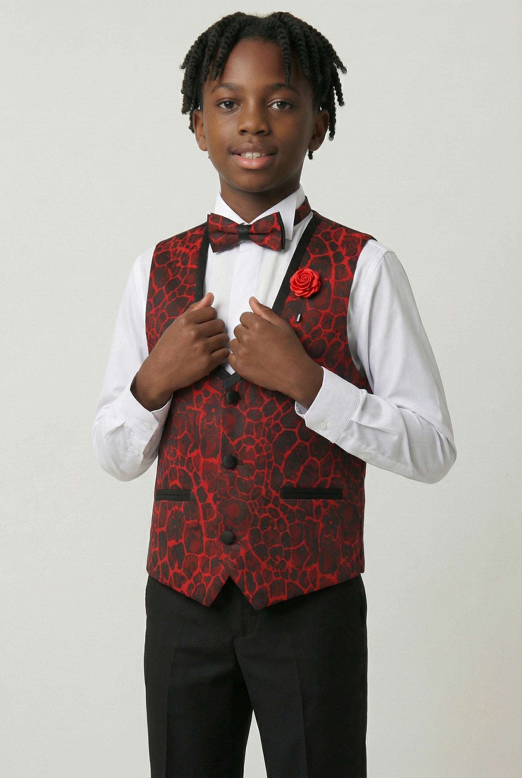 Boys Jacquard Burgundy Tuxedo Suit - Red