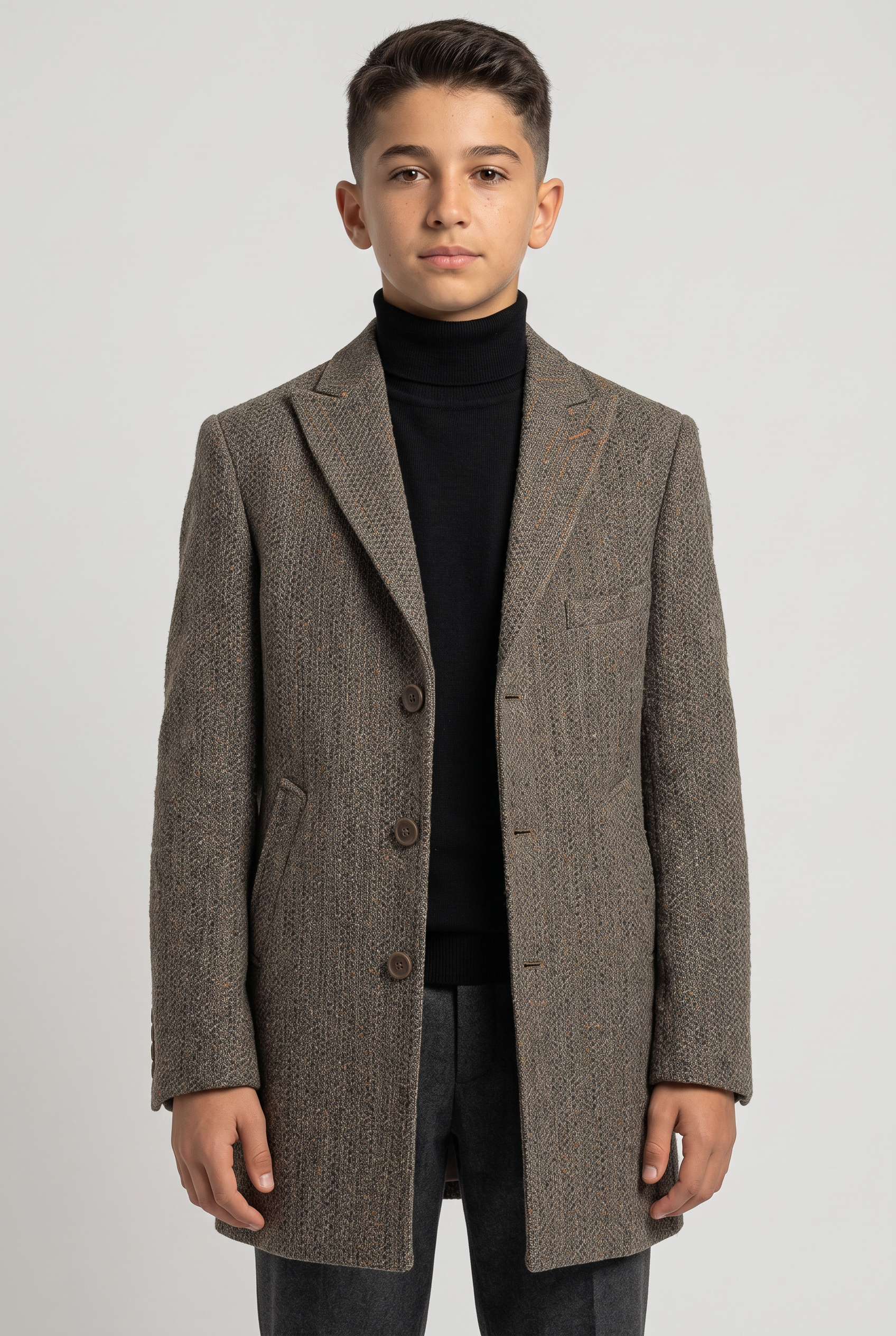 Boys Khaki Textured Tweed Blazer