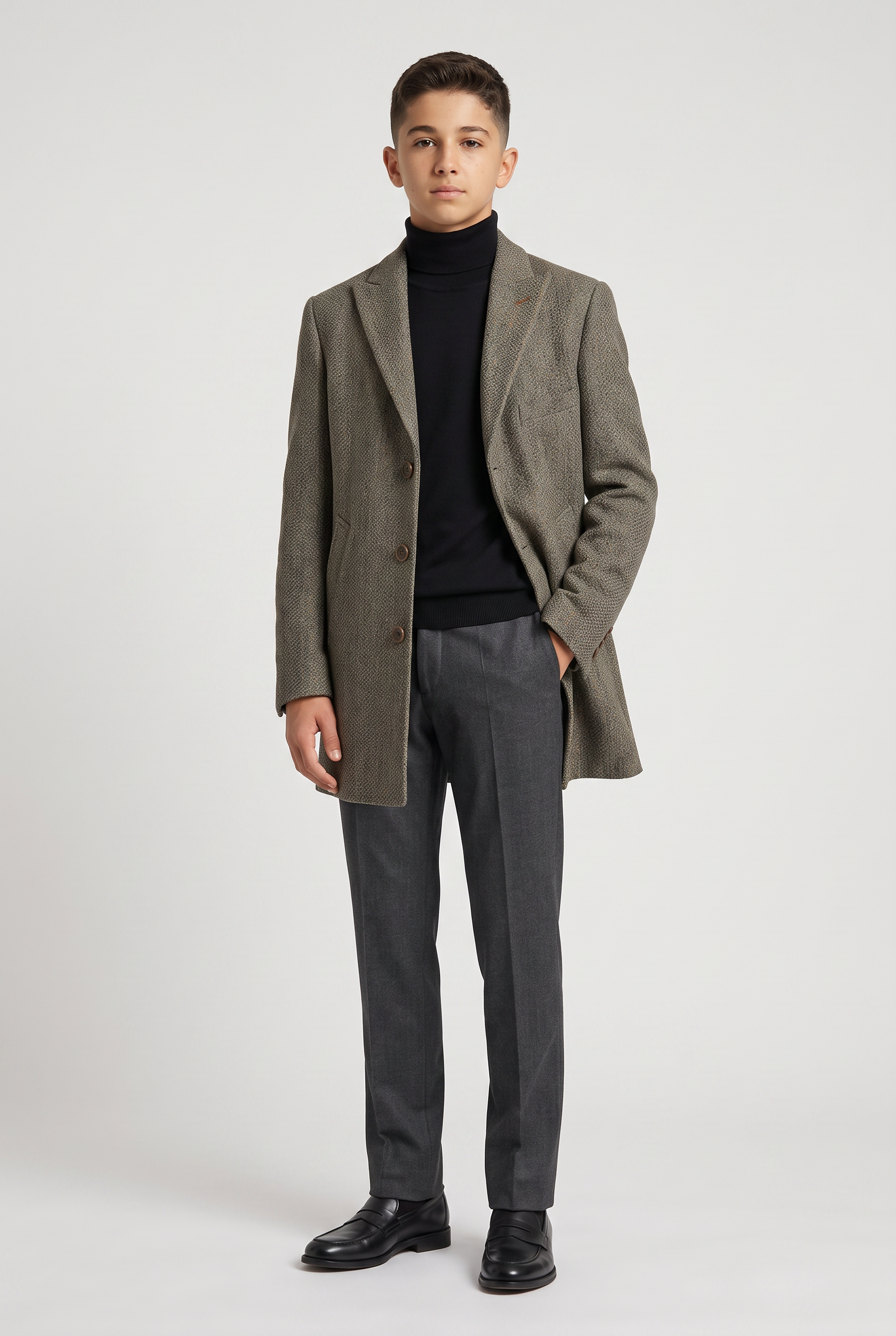 Boys Khaki Textured Tweed Blazer